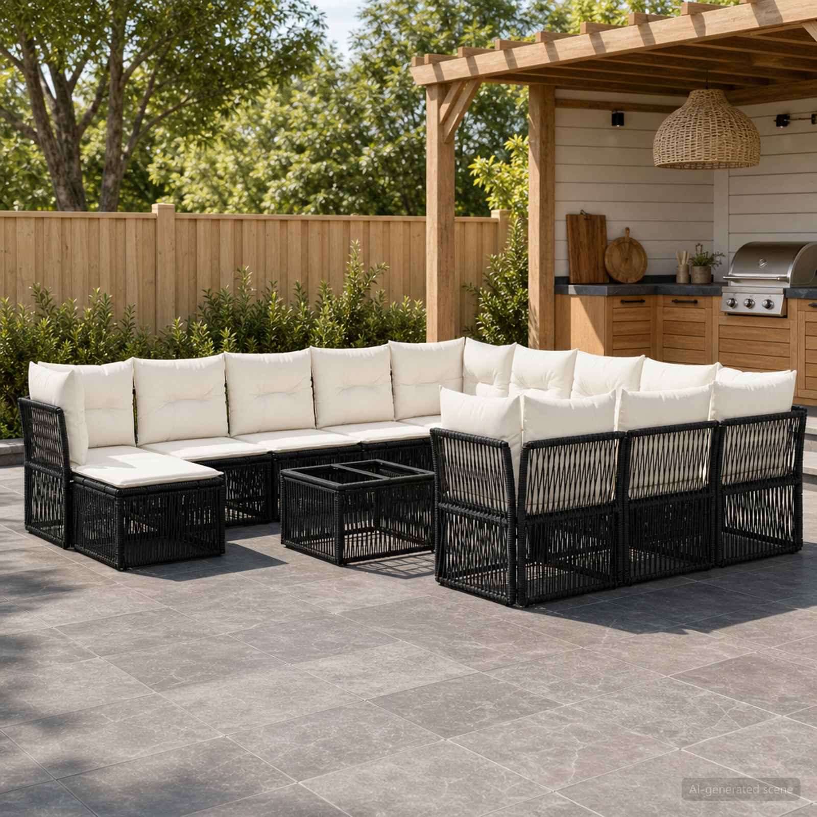 Ensemble de canapé de jardin 13 pcs Noir polyrotin