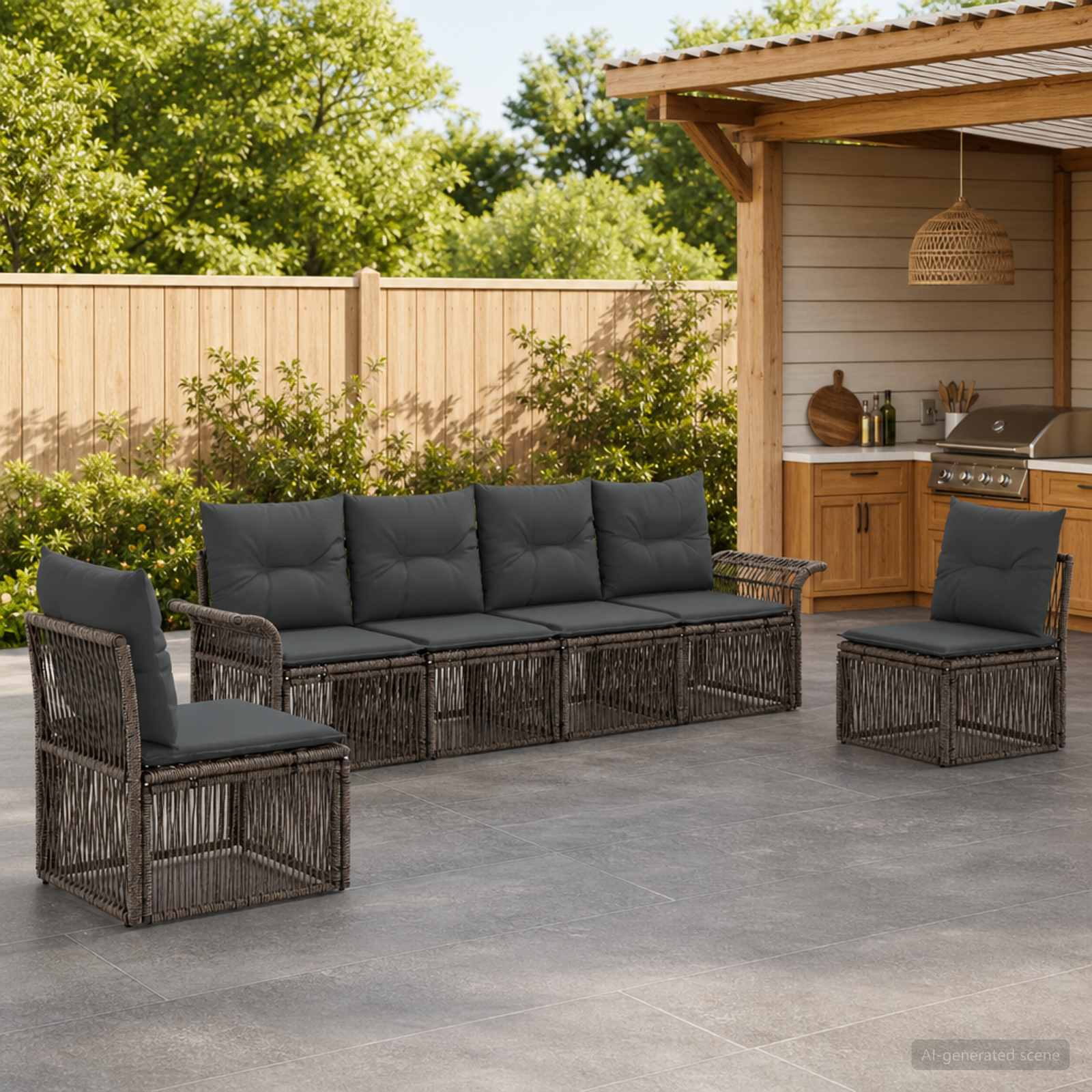 Ensemble de canapé de jardin 6 pc Gris polyrotin