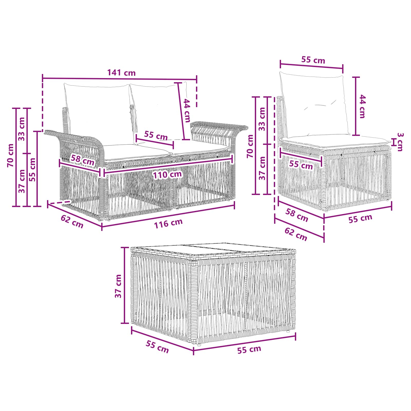 Ensemble de canapé de jardin 8 pcs Beige polyrotin - XIOS