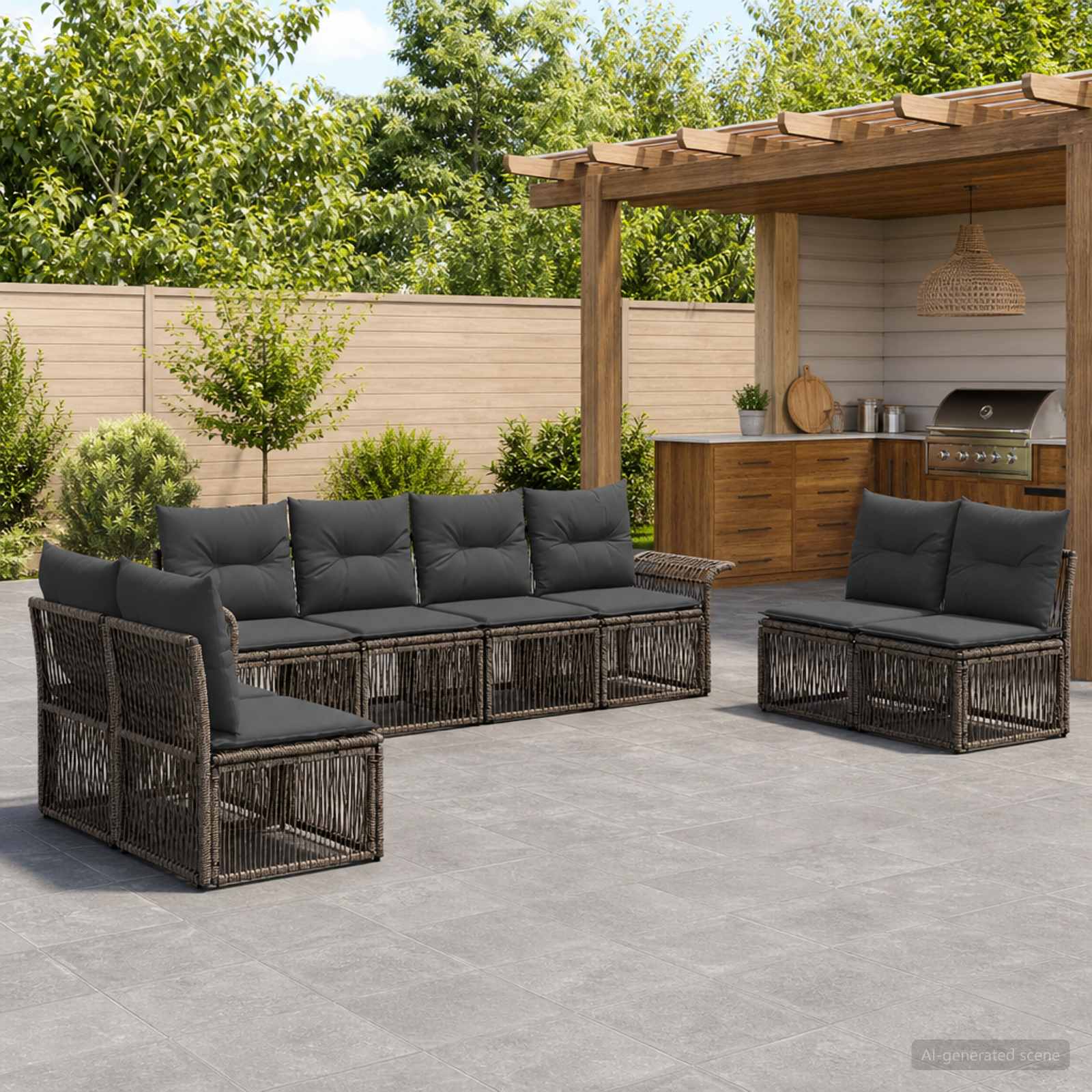 Ensemble de canapé de jardin 8 pc Gris polyrotin