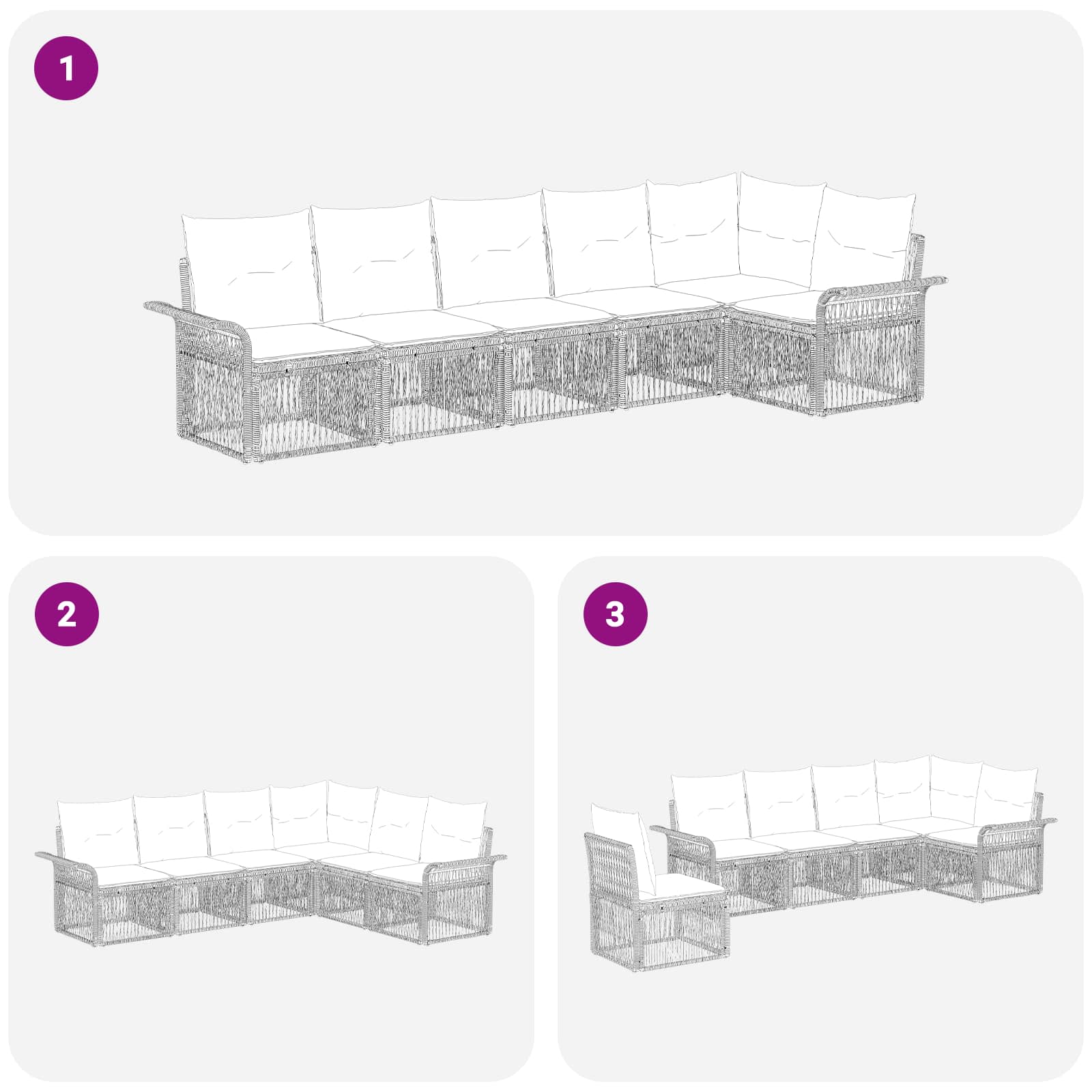 Ensemble de canapé de jardin 6 pcs Noir polyrotin - XIOS