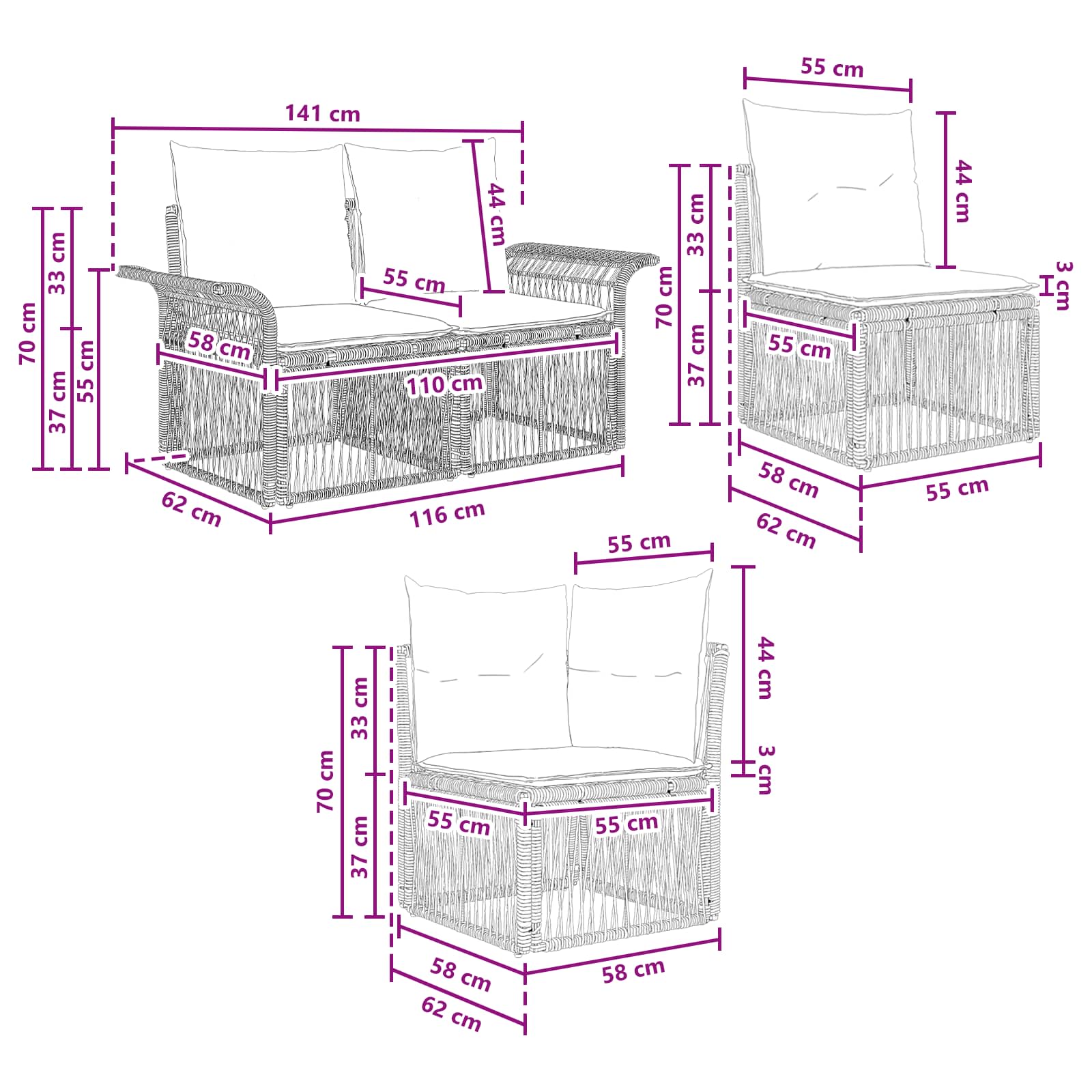 Ensemble de canapé de jardin 7 pcs Beige polyrotin - XIOS