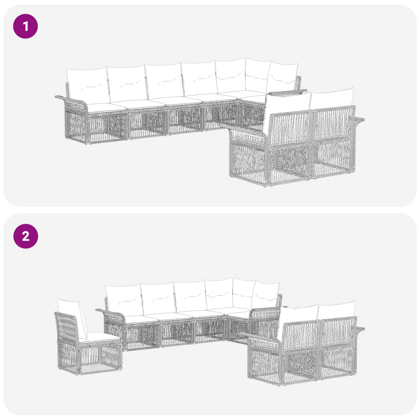 Ensemble de canapé de jardin 8 pcs Gris polyrotin - XIOS