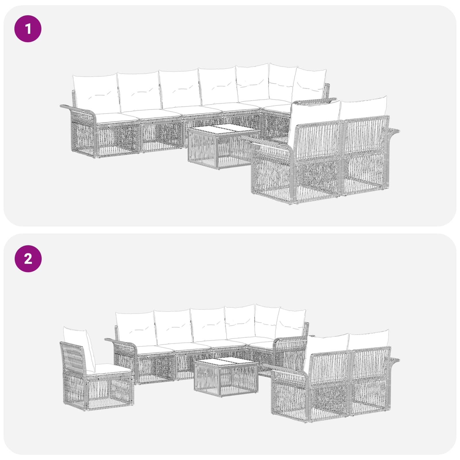 Ensemble de canapé de jardin 9 pcs Gris polyrotin - XIOS