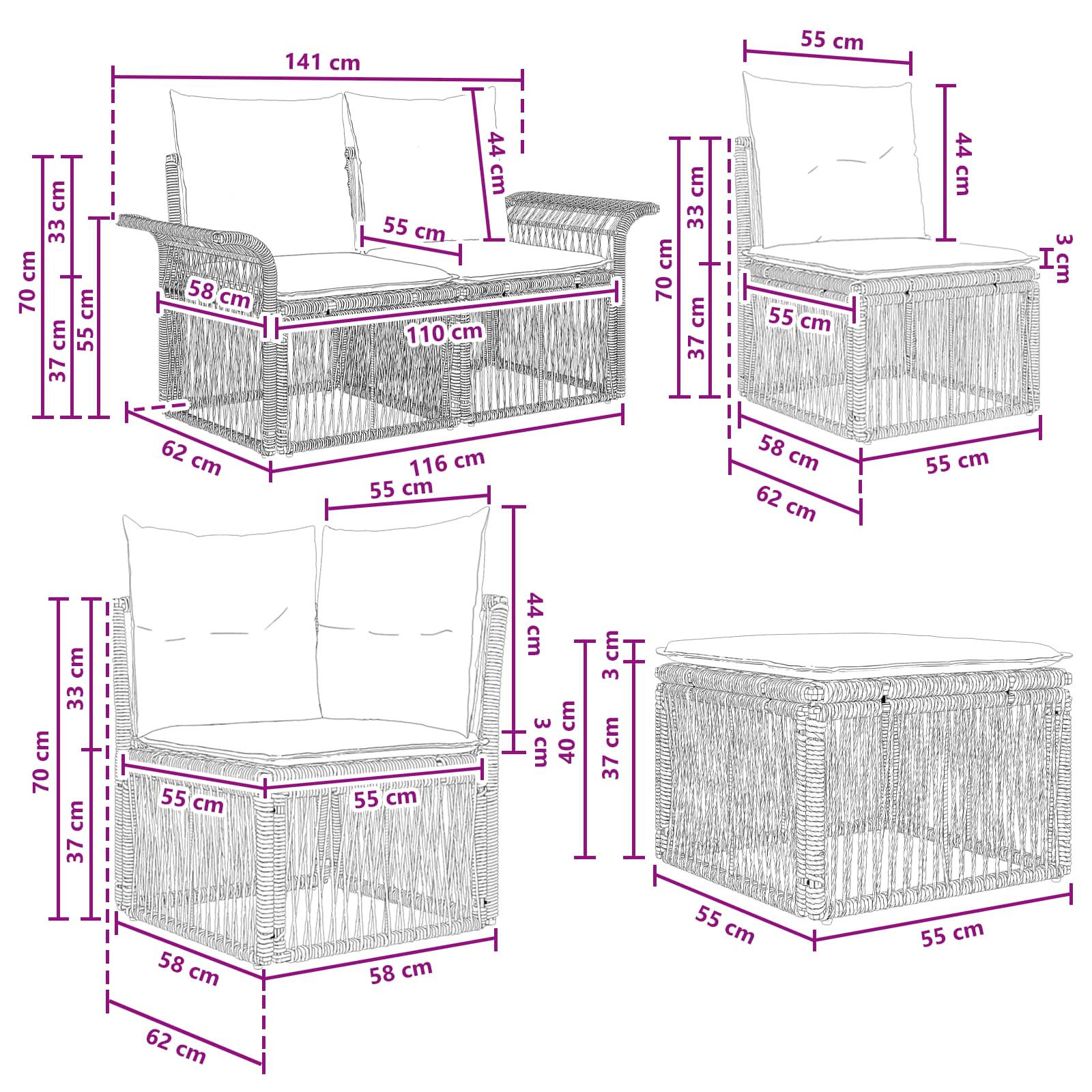 Ensemble de canapé de jardin 7 pcs Gris polyrotin - XIOS