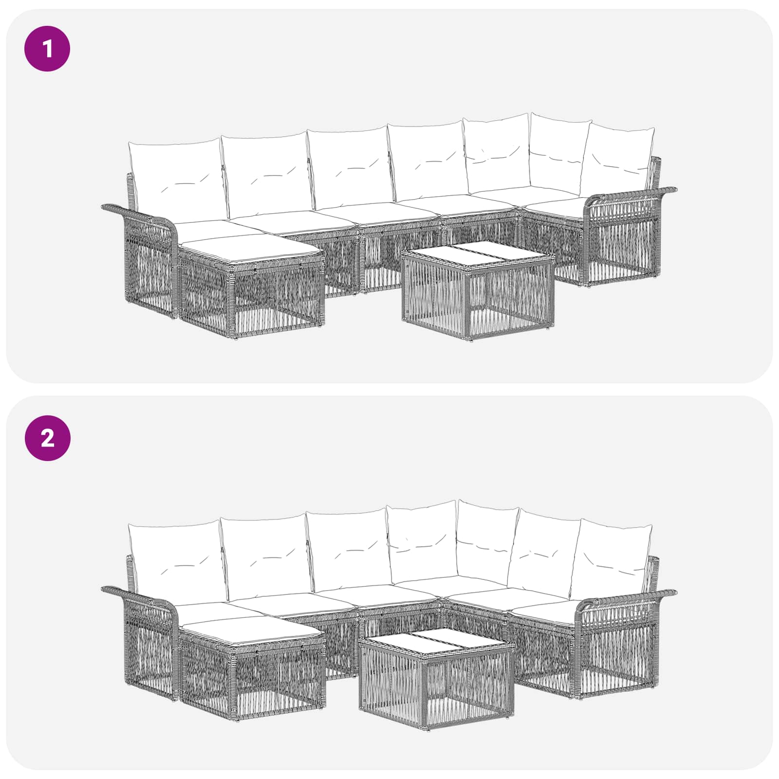 Ensemble de canapé de jardin 8 pcs Gris polyrotin - XIOS