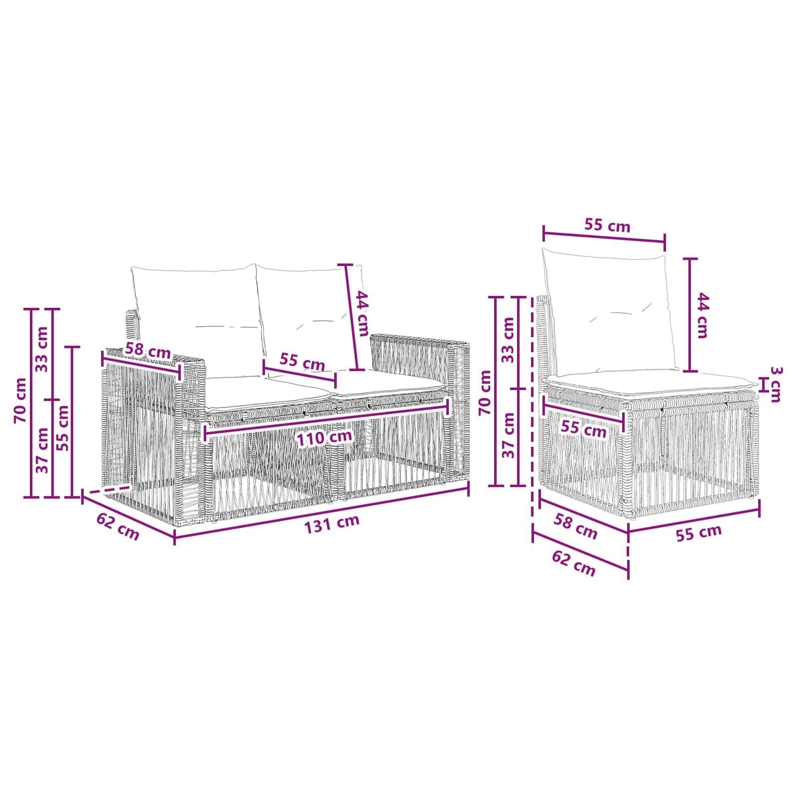 Ensemble de canapé de jardin 3 pcs Noir et blanc crème - XIOS