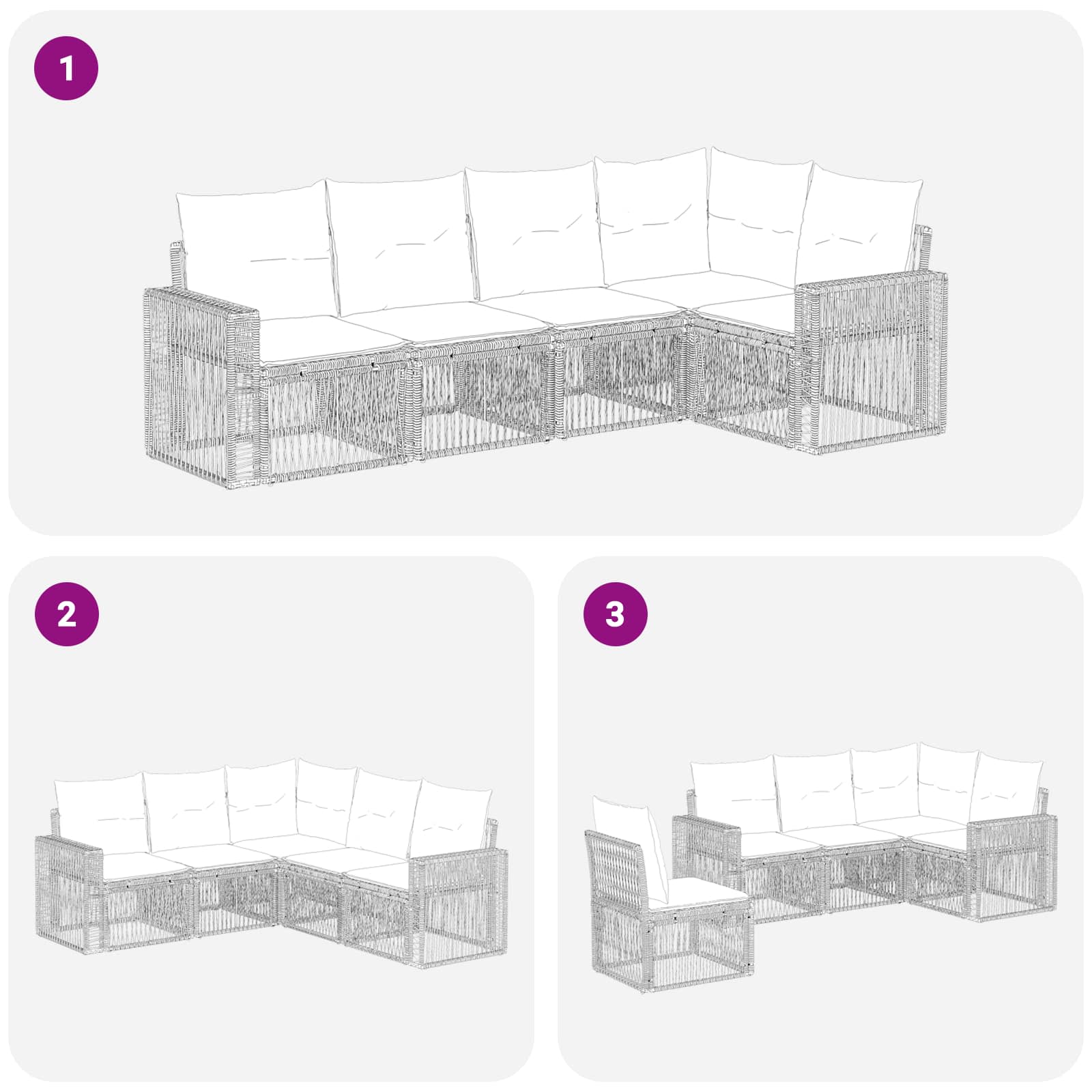 Ensemble de canapé de jardin 5 pcs Noir et blanc crème - XIOS