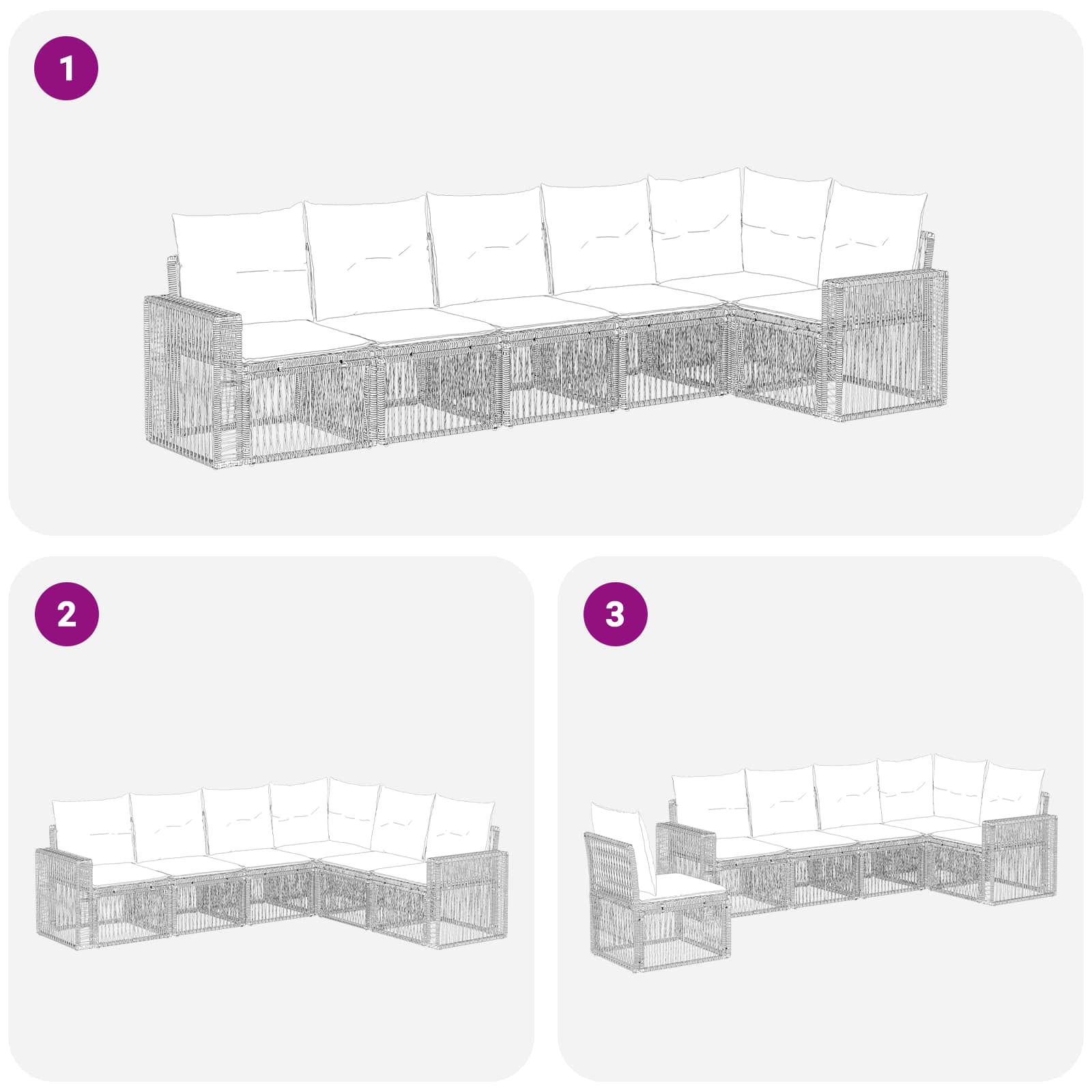 Ensemble de canapé de jardin 6 pcs Noir et blanc crème - XIOS