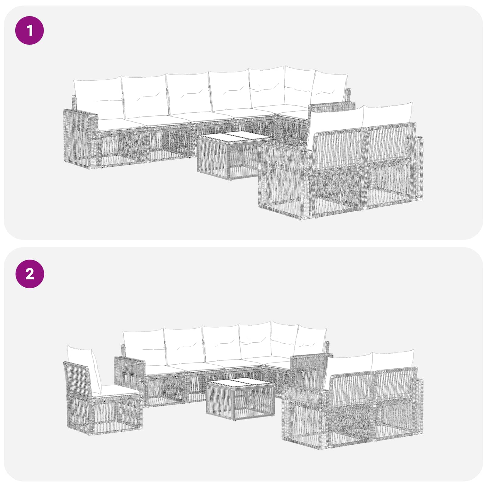 Ensemble de canapé de jardin 9 pcs Noir et blanc crème - XIOS