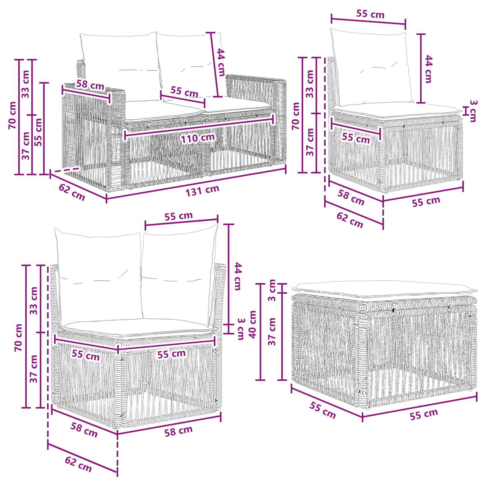 Ensemble de canapé de jardin 6 pcs Beige et blanc crème - XIOS