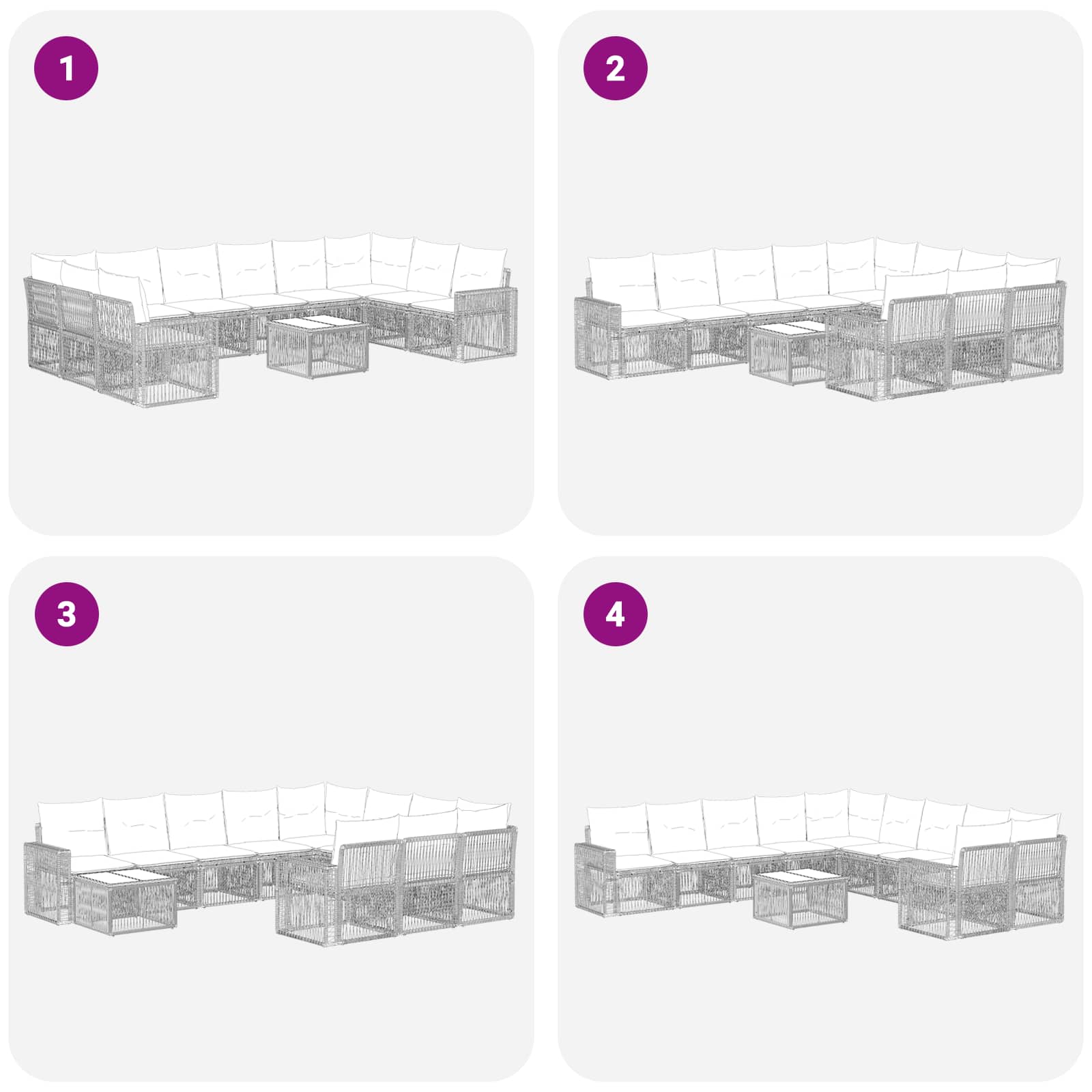 Ensemble de canapé de jardin 11 pcs Noir et blanc crème - XIOS