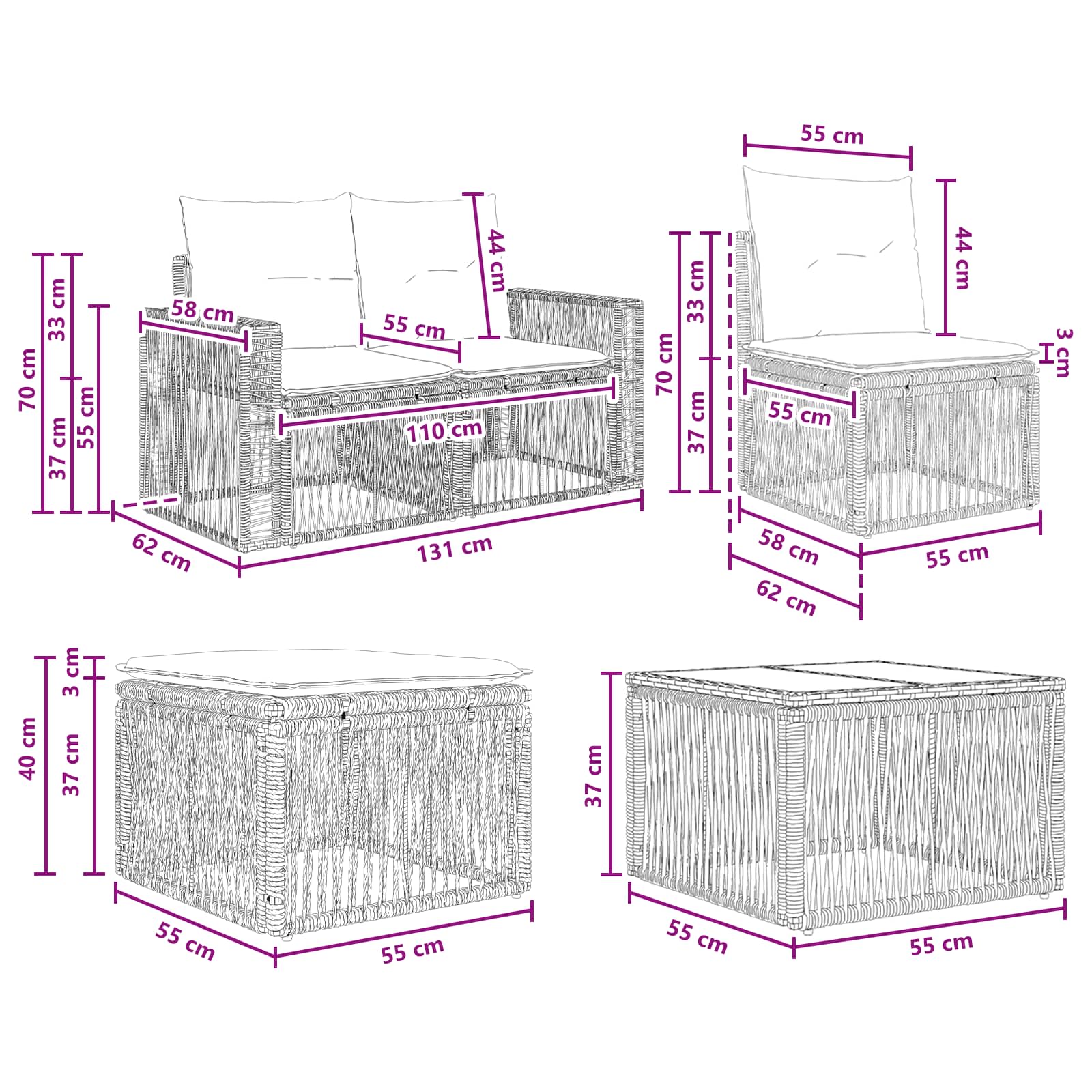 Ensemble de canapé de jardin 10 pcs Noir et blanc crème - XIOS