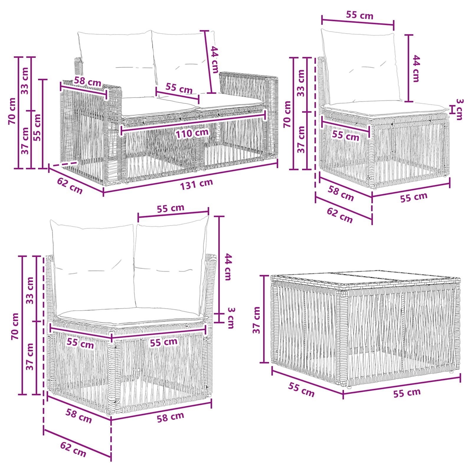 Ensemble de canapé de jardin 13 pcs Gris et Gris foncé - XIOS