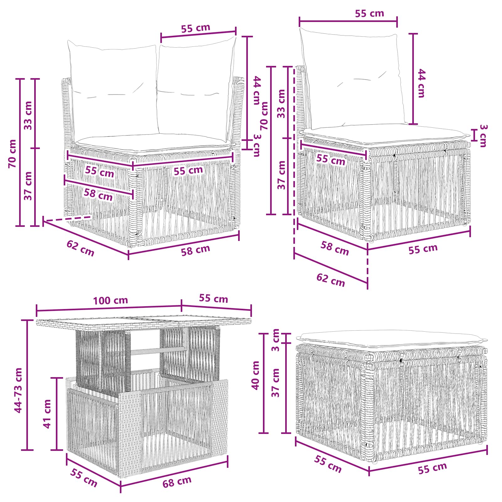 Ensemble de canapé de jardin 11 pcs Noir et blanc crème - XIOS