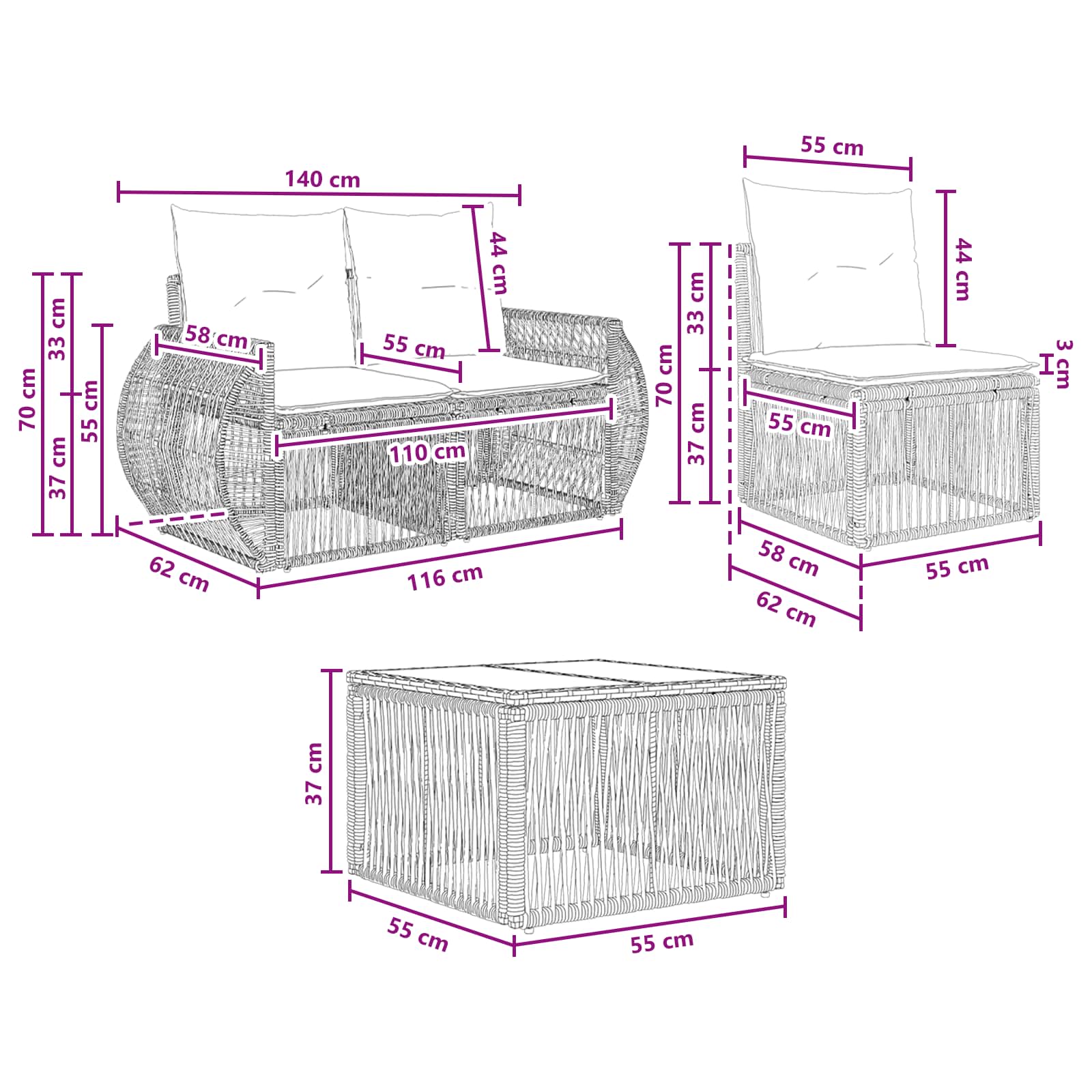 Ensemble de canapé de jardin 7 pcs Noir et blanc crème - XIOS