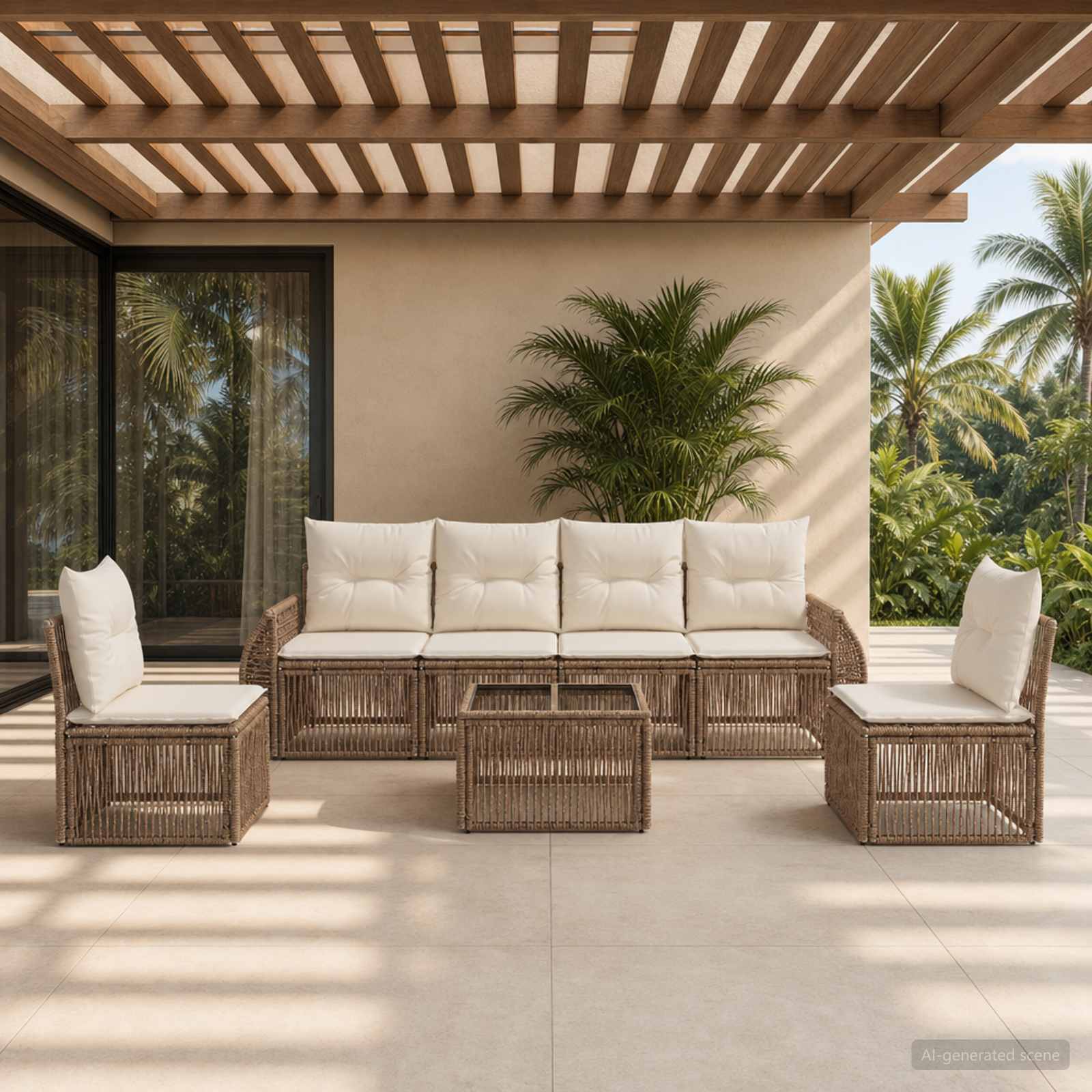 Ensemble de canapé de jardin 7 pc Beige et blanc crème