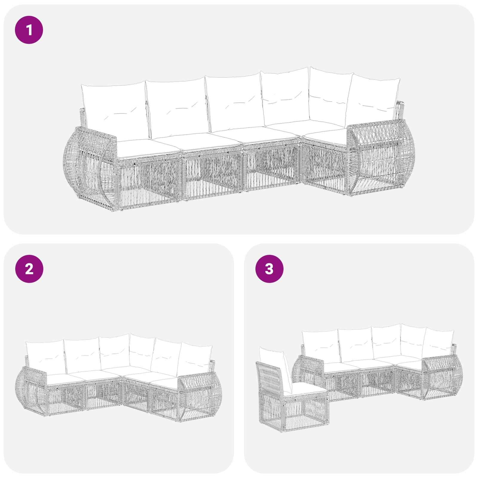 Ensemble de canapé de jardin 5 pcs Noir et blanc crème - XIOS