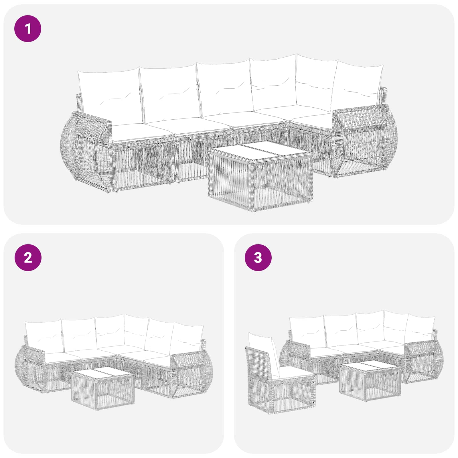 Ensemble de canapé de jardin 6 pcs Gris et Gris foncé polyrotin - XIOS