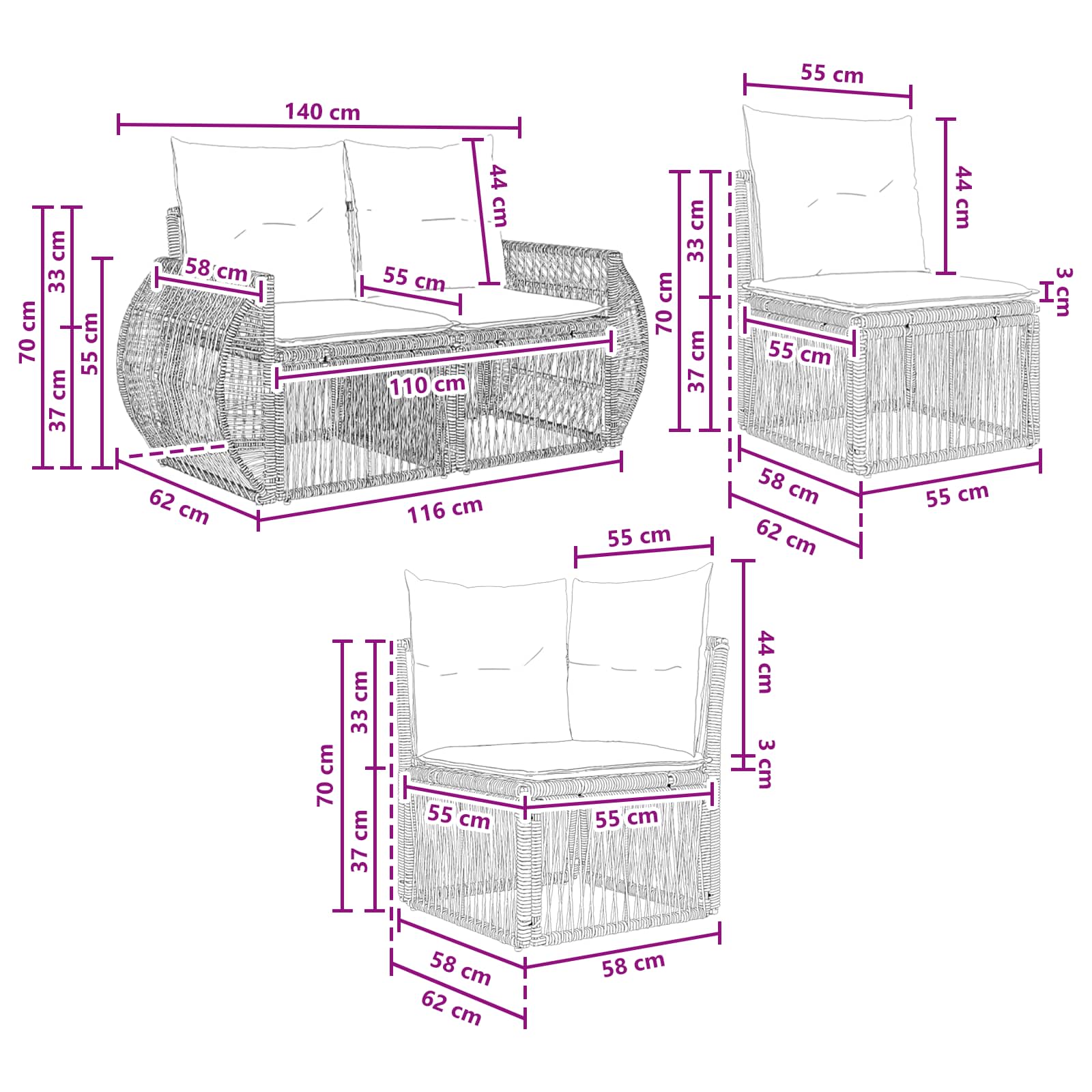 Ensemble de canapé de jardin 6 pcs Gris et Gris foncé polyrotin - XIOS