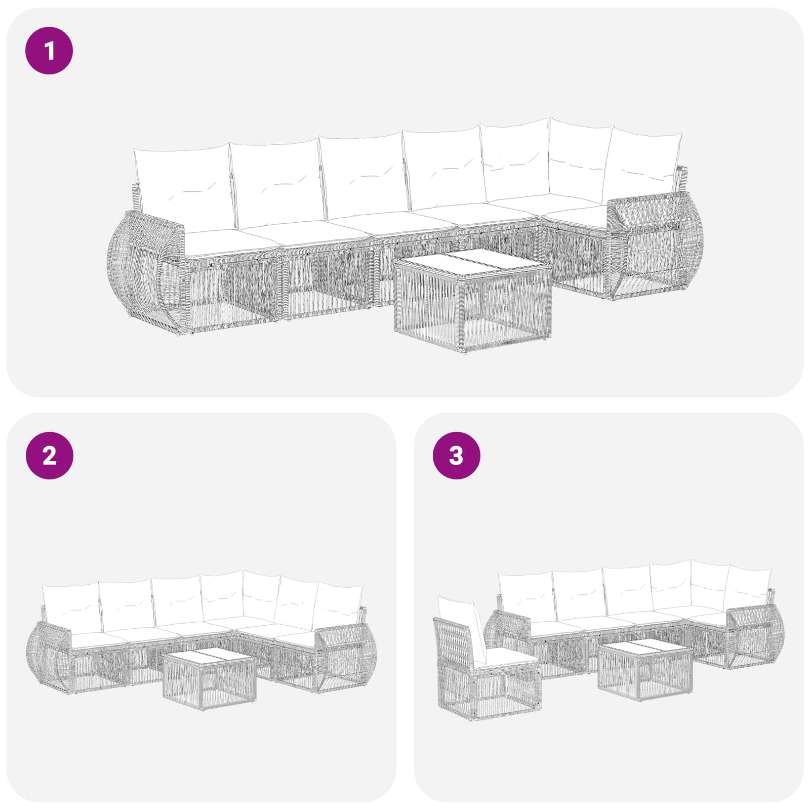 Ensemble de canapé de jardin 7 pcs Noir et blanc crème - XIOS