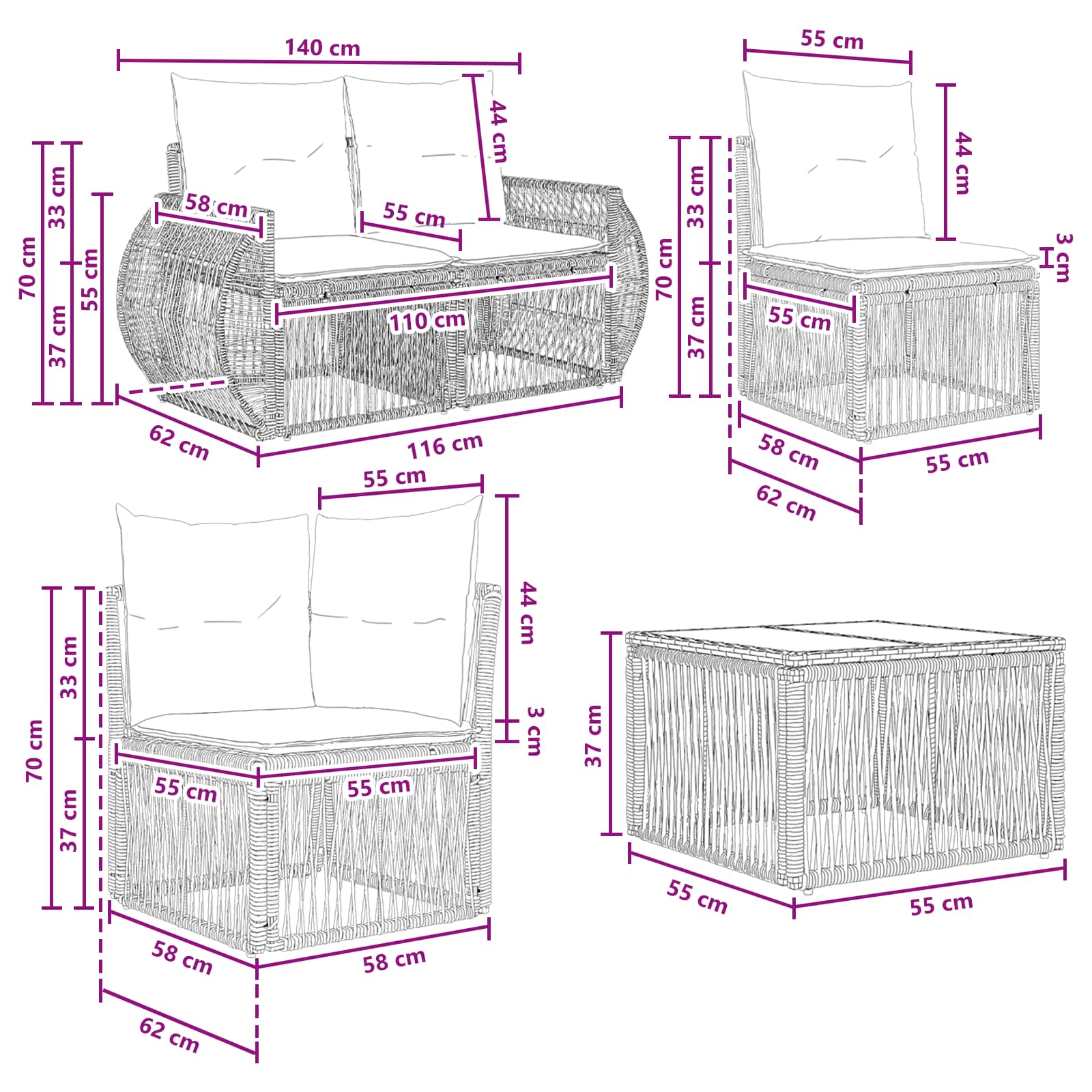 Ensemble de canapé de jardin 10 pcs Gris et Gris foncé - XIOS