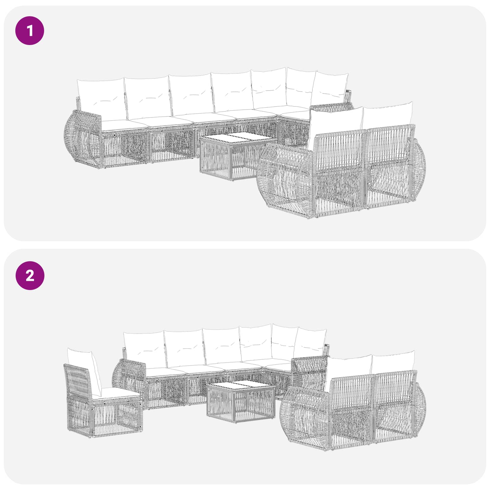 Ensemble de canapé de jardin 9 pcs Noir et blanc crème - XIOS