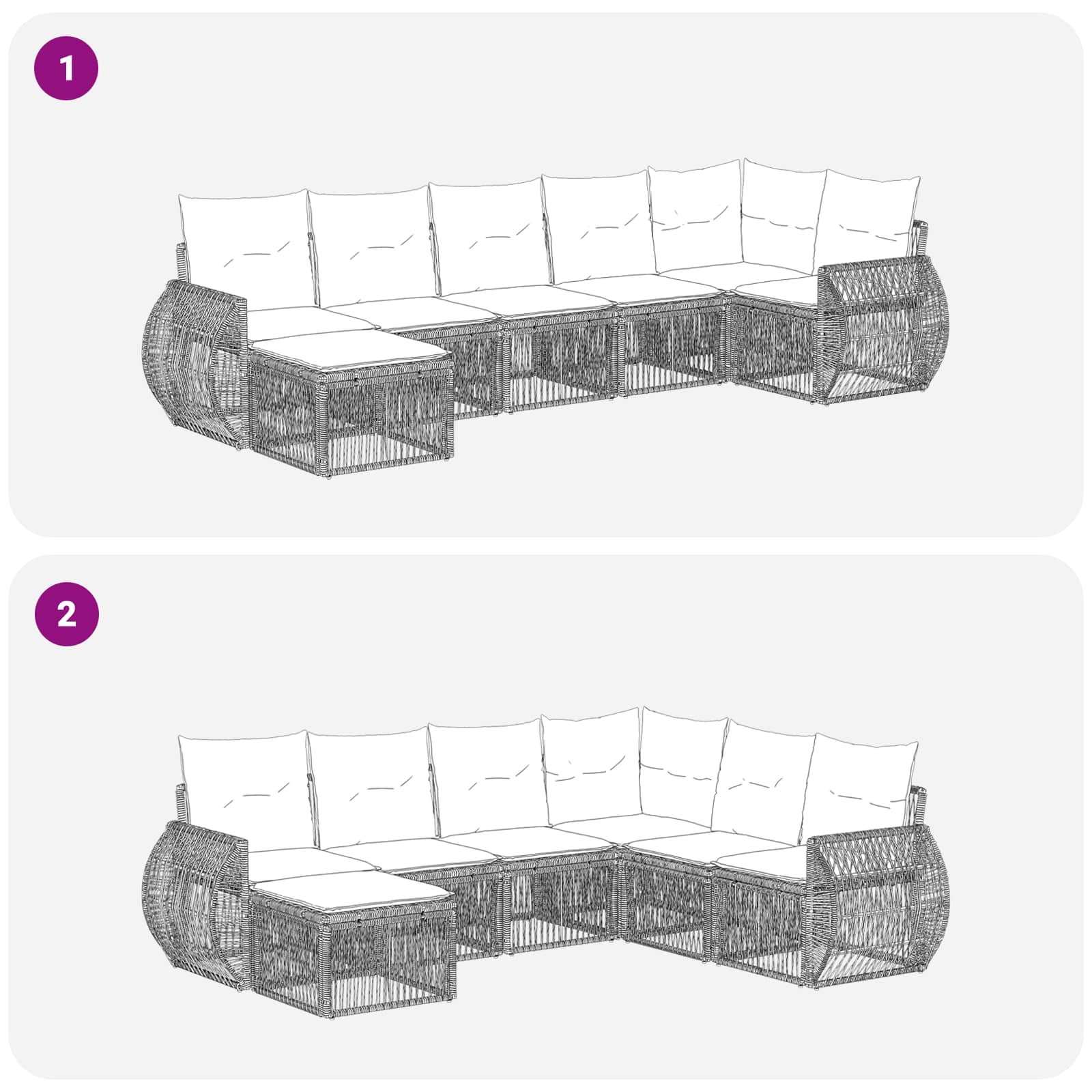 Ensemble de canapé de jardin 7 pcs Noir et blanc crème - XIOS