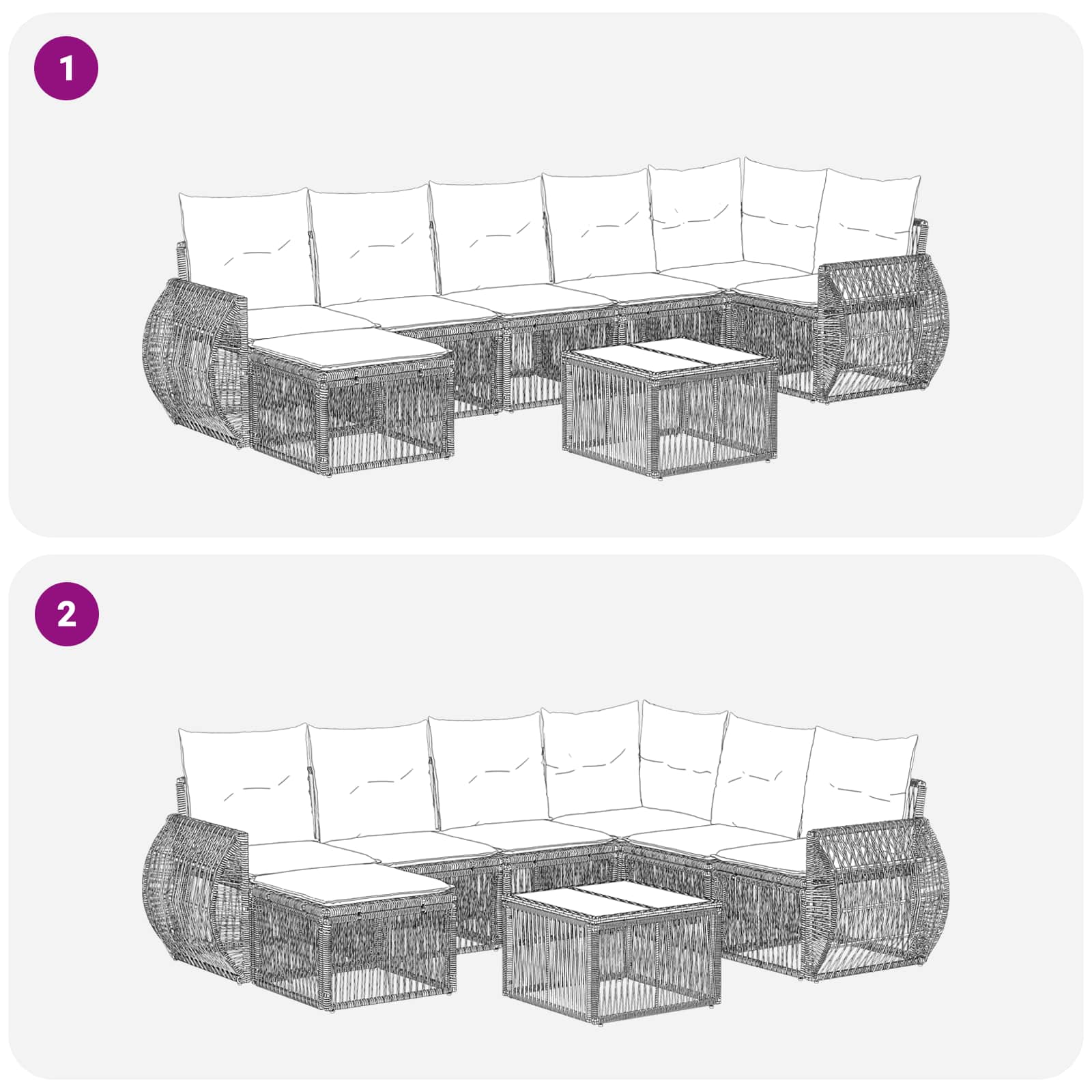 Ensemble de canapé de jardin 8 pcs Gris et Gris foncé polyrotin - XIOS