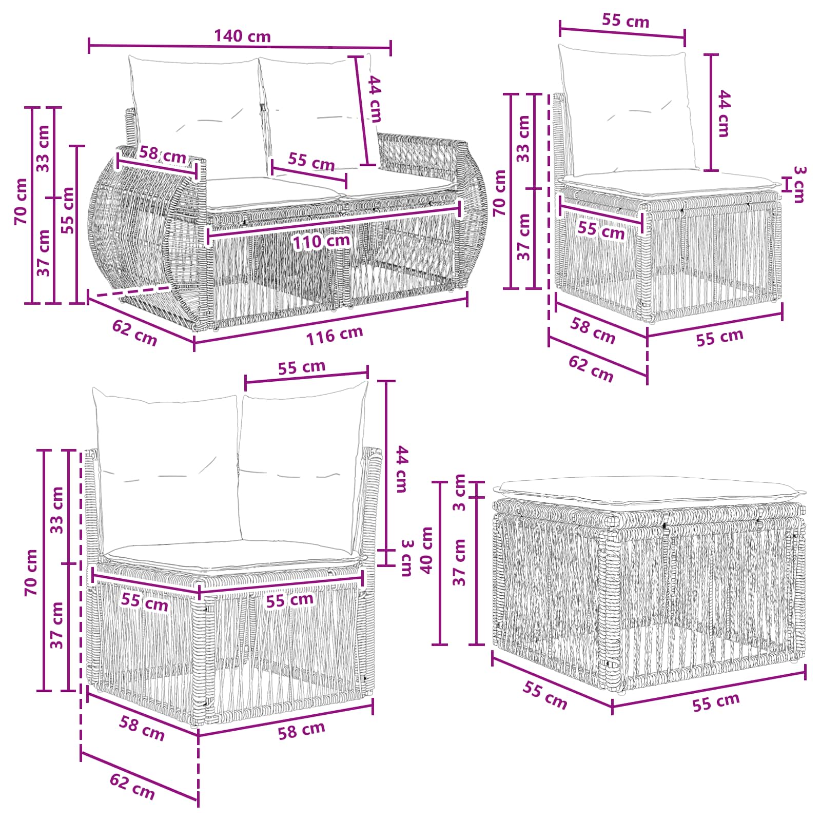 Ensemble de canapé de jardin 8 pcs Gris et Gris foncé polyrotin - XIOS