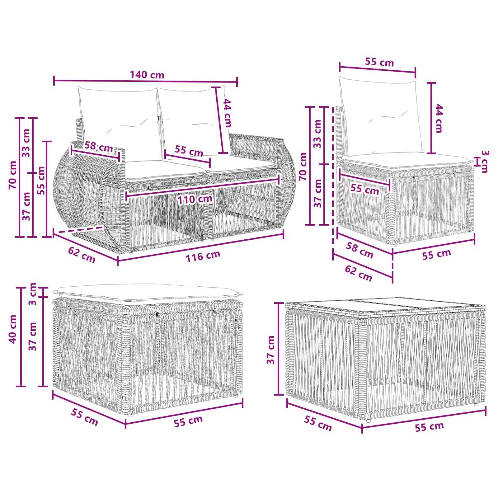 Ensemble de canapé de jardin 11 pcs Beige et blanc crème - XIOS