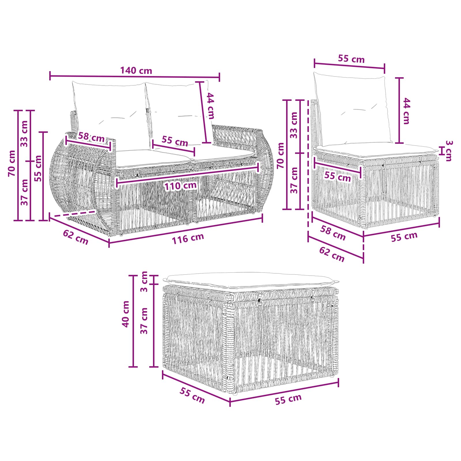 Ensemble de canapé de jardin 9 pcs Gris et Gris foncé polyrotin - XIOS