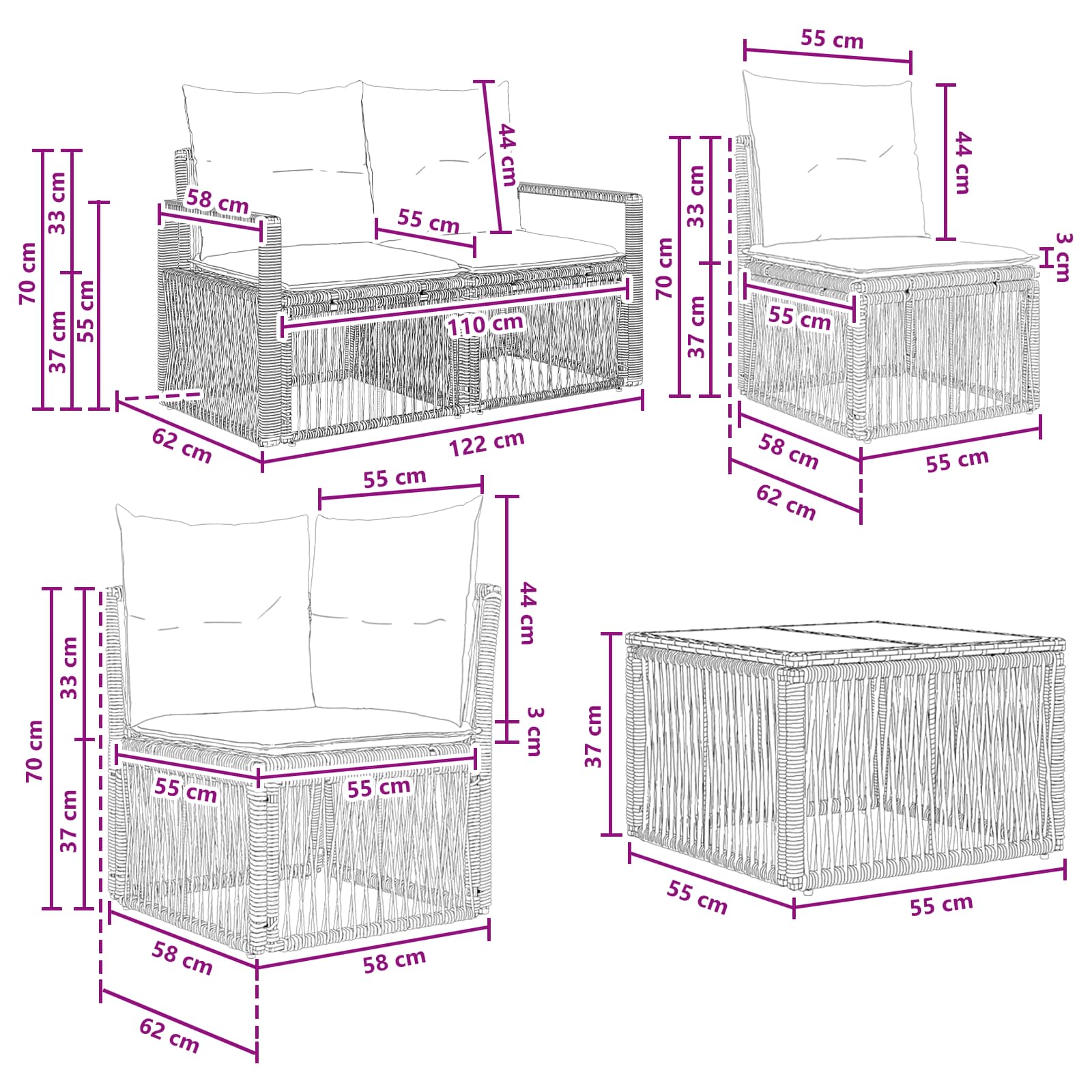 Ensemble de canapé de jardin 8 pcs Beige polyrotin - XIOS