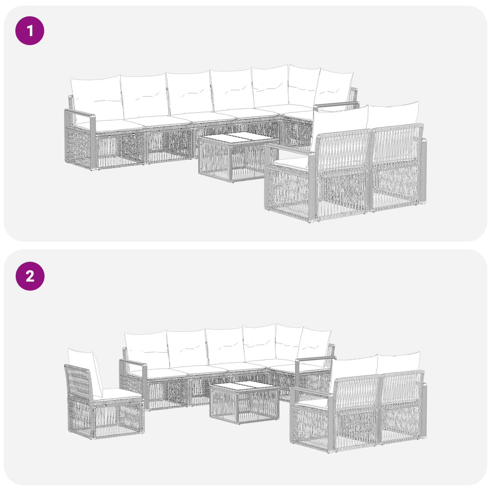 Ensemble de canapé de jardin 9 pcs Noir polyrotin - XIOS