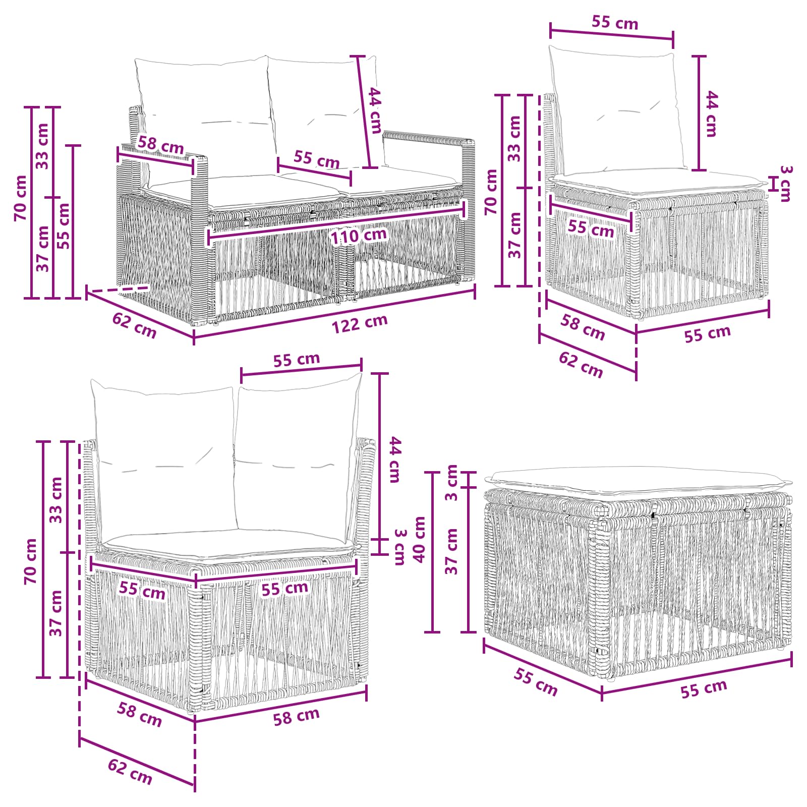 Ensemble de canapé de jardin 6 pcs Gris polyrotin - XIOS