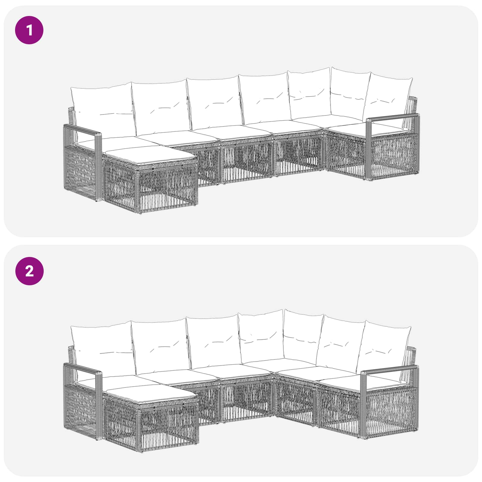 Ensemble de canapé de jardin 7 pcs Noir polyrotin - XIOS