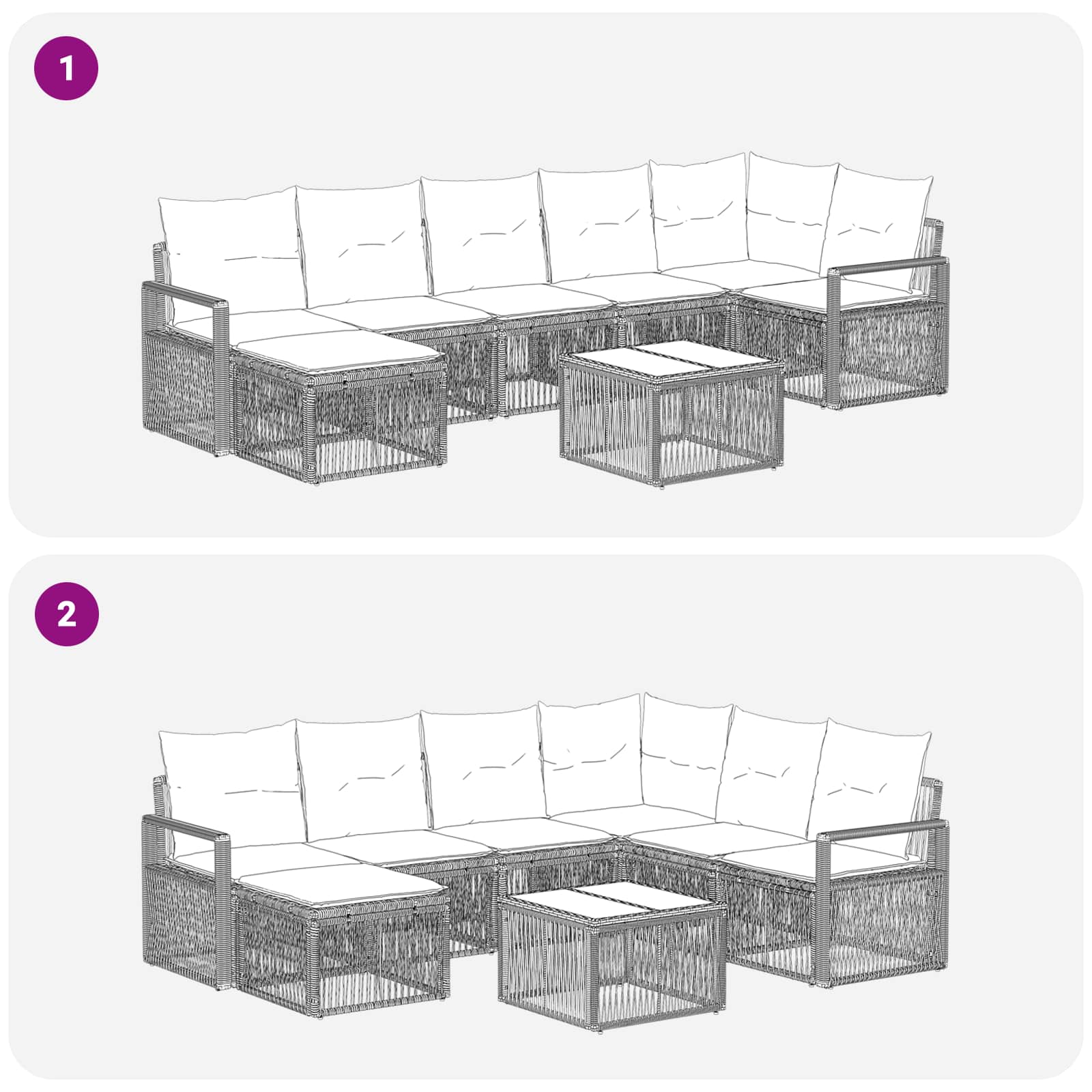 Ensemble de canapé de jardin 8 pcs Gris polyrotin - XIOS