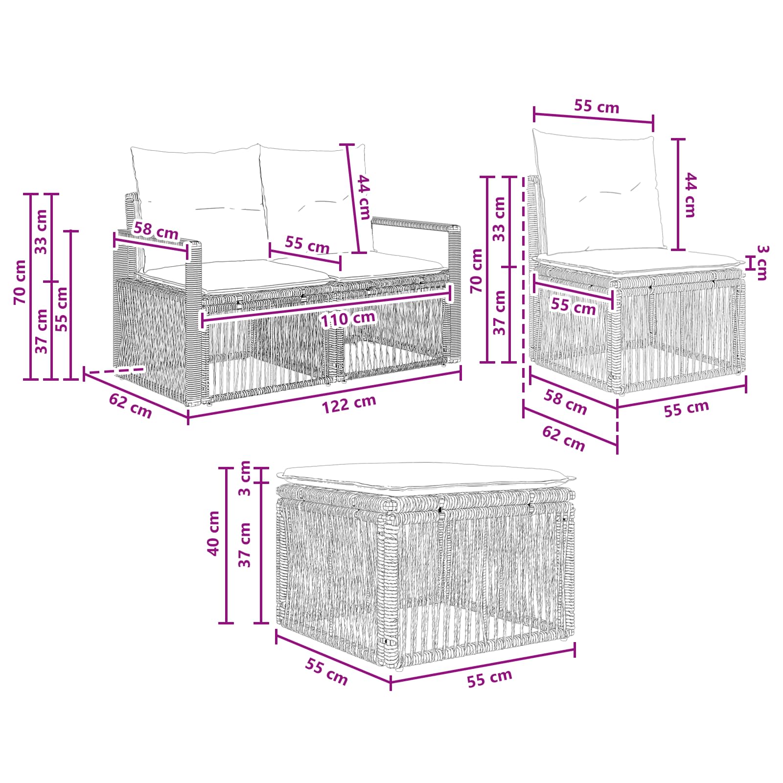 Ensemble de canapé de jardin 6 pcs Noir polyrotin - XIOS