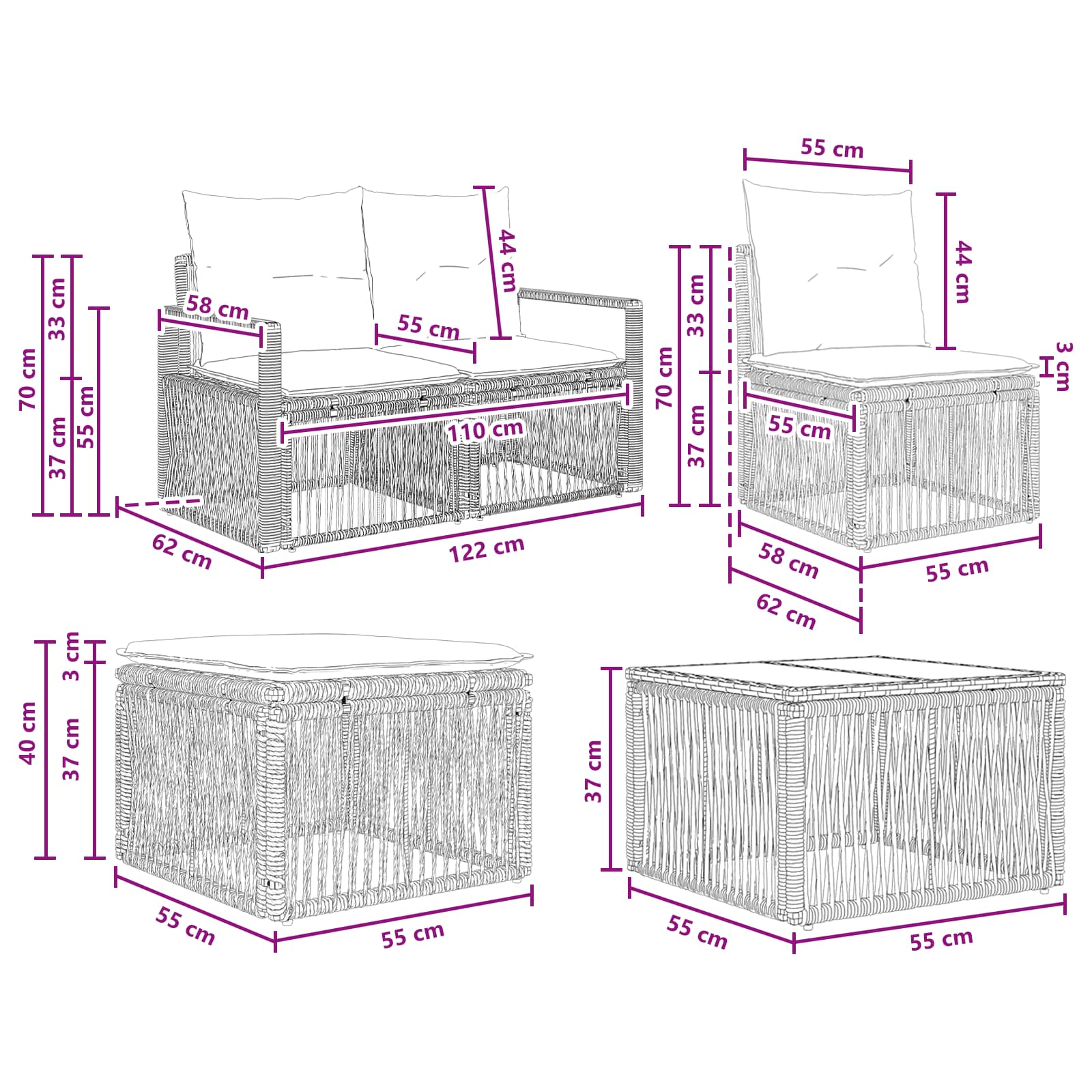 Ensemble de canapé de jardin 7 pcs Beige polyrotin - XIOS
