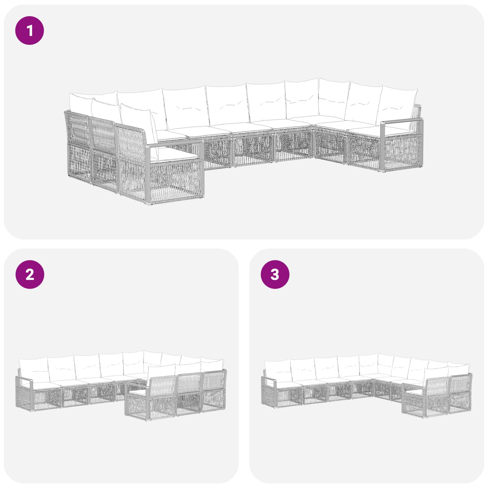 Ensemble de canapé de jardin 10 pcs Gris polyrotin - XIOS