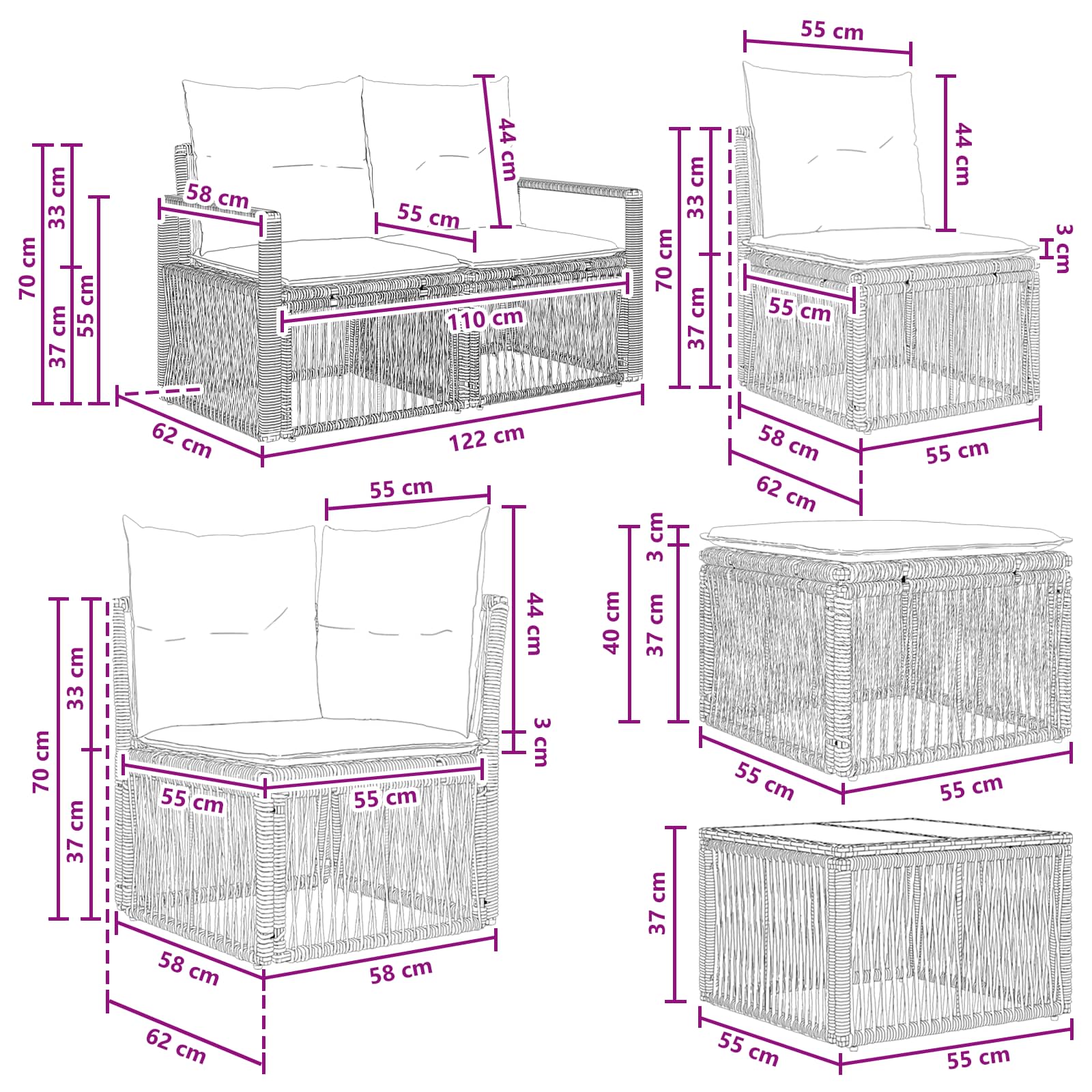 Ensemble de canapé de jardin 10 pcs Gris polyrotin - XIOS