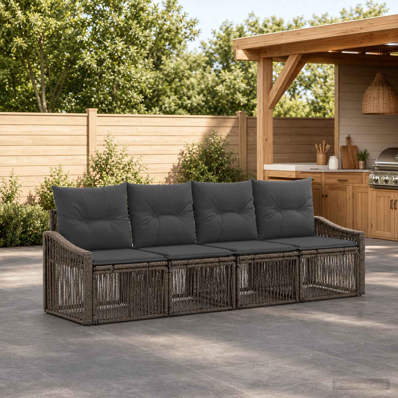 Ensemble de canapé de jardin 4 pc Gris polyrotin