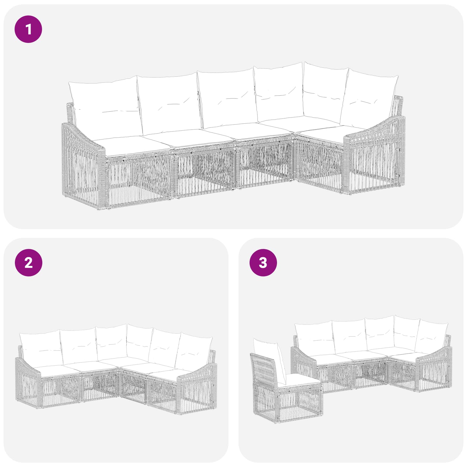 Ensemble de canapé de jardin 5 pcs Gris polyrotin - XIOS