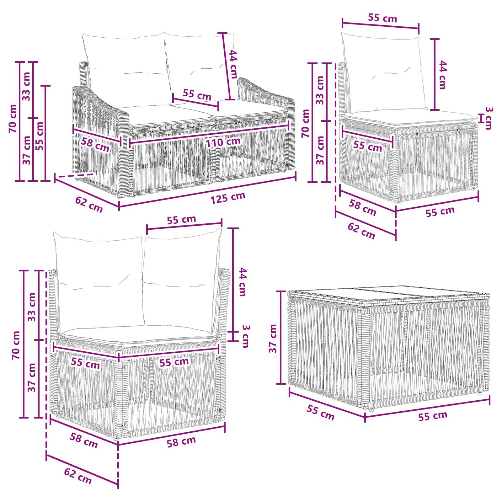 Ensemble de canapé de jardin 11 pcs Gris polyrotin - XIOS