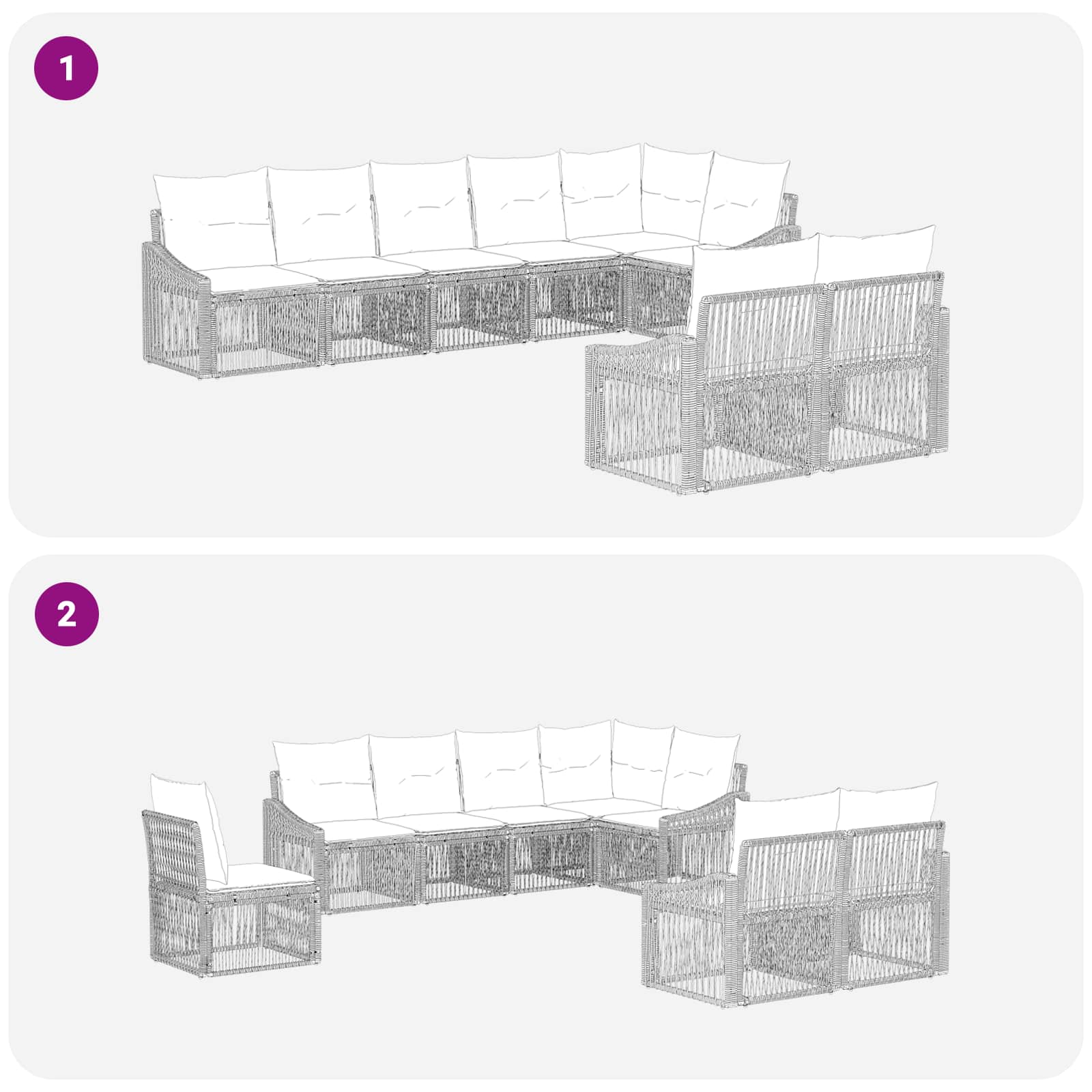 Ensemble de canapé de jardin 8 pcs Gris polyrotin - XIOS