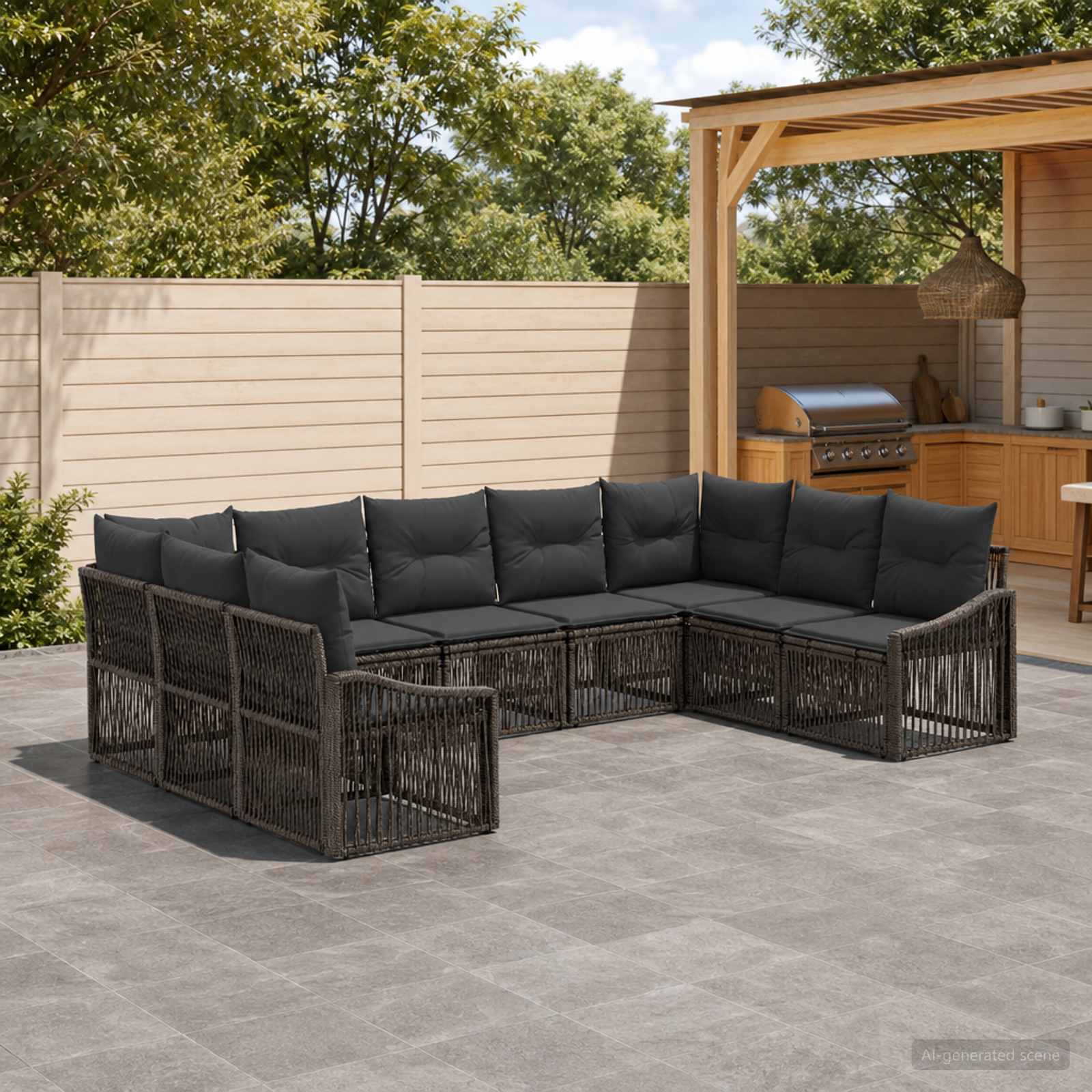Ensemble de canapé de jardin 9 pc Gris polyrotin