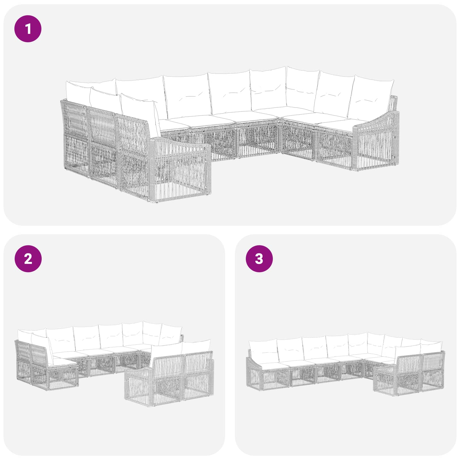 Ensemble de canapé de jardin 9 pcs Beige polyrotin - XIOS