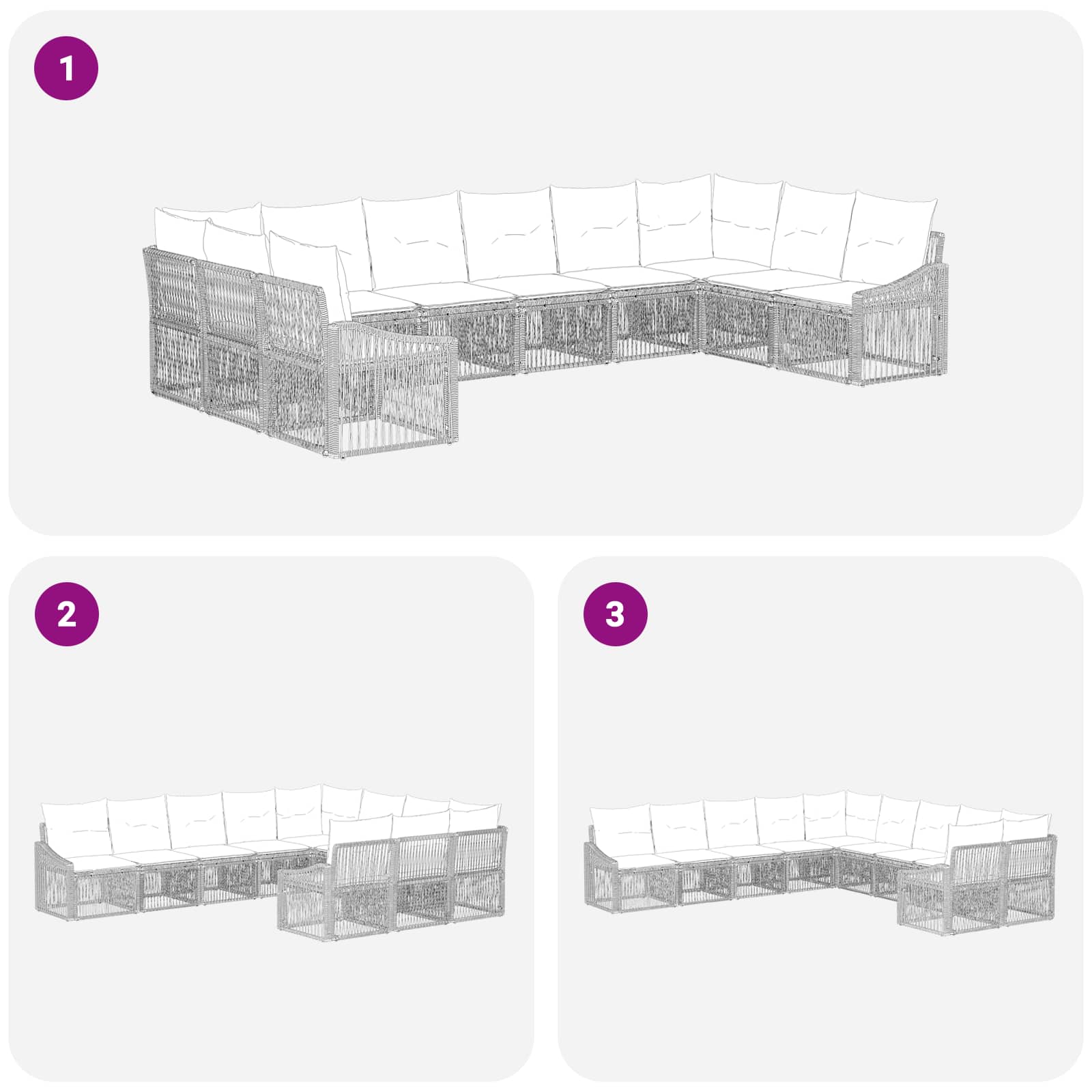 Ensemble de canapé de jardin 10 pcs Noir polyrotin - XIOS