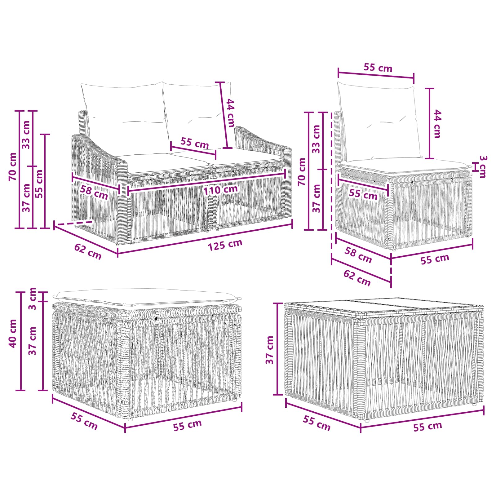 Ensemble de canapé de jardin 11 pcs Gris polyrotin - XIOS