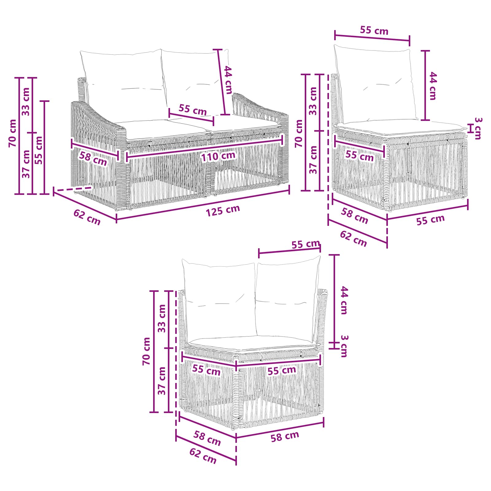 Ensemble de canapé de jardin 13 pcs Noir polyrotin - XIOS